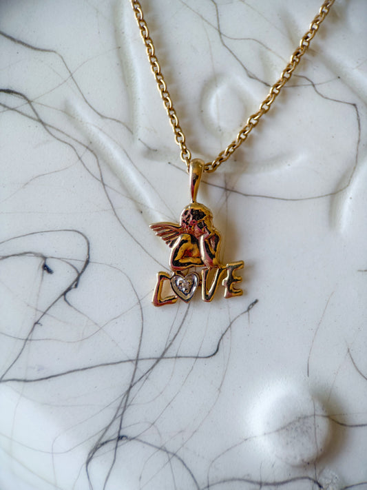 Vintage Cupid “Love” 10k Yellow Gold Charm