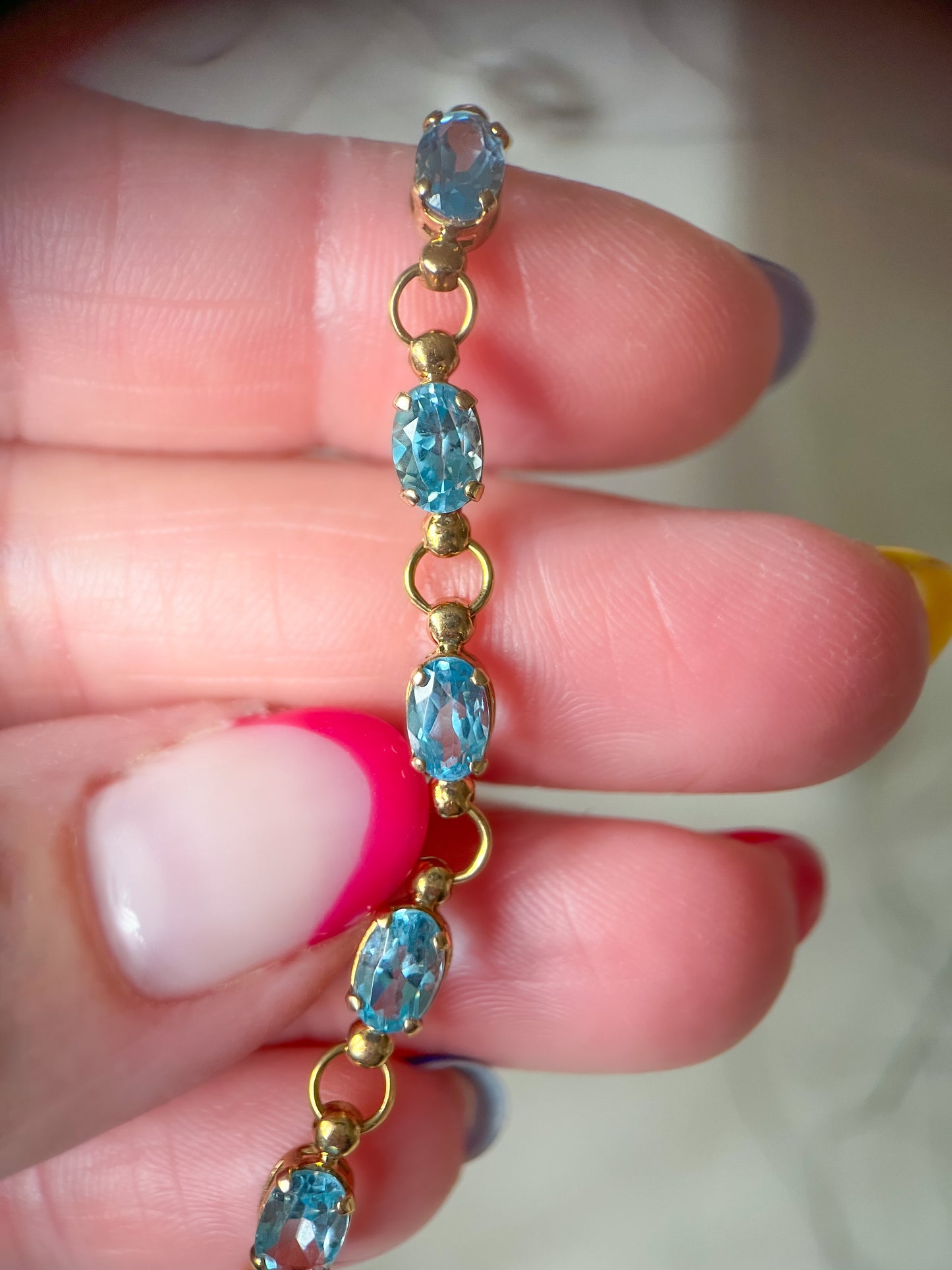 Vintage Aquamarine 10k Yellow Gold 7 Inch Bracelet