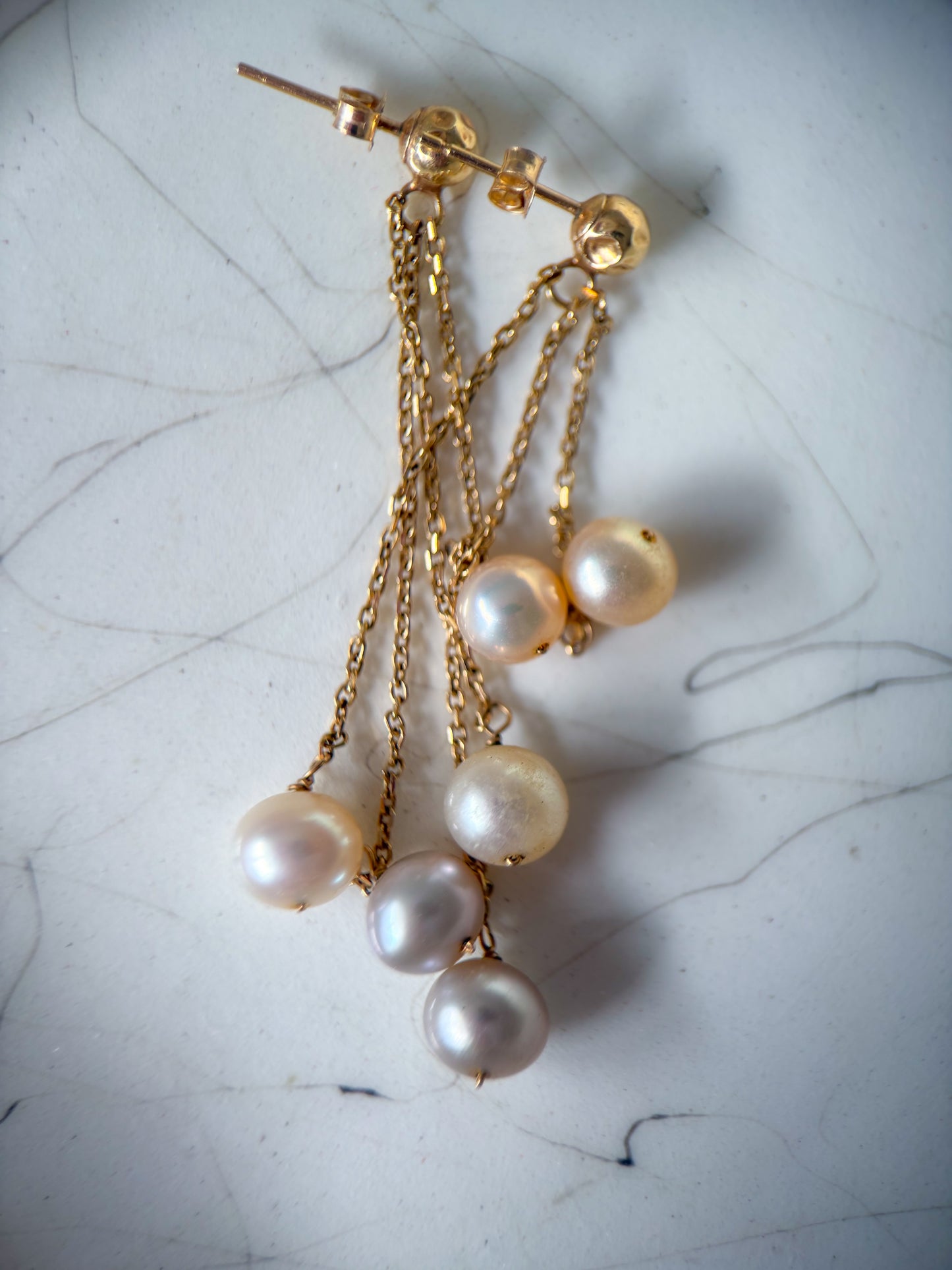 Vintage Pearl Dangle Stud 14k Yellow Gold Earrings