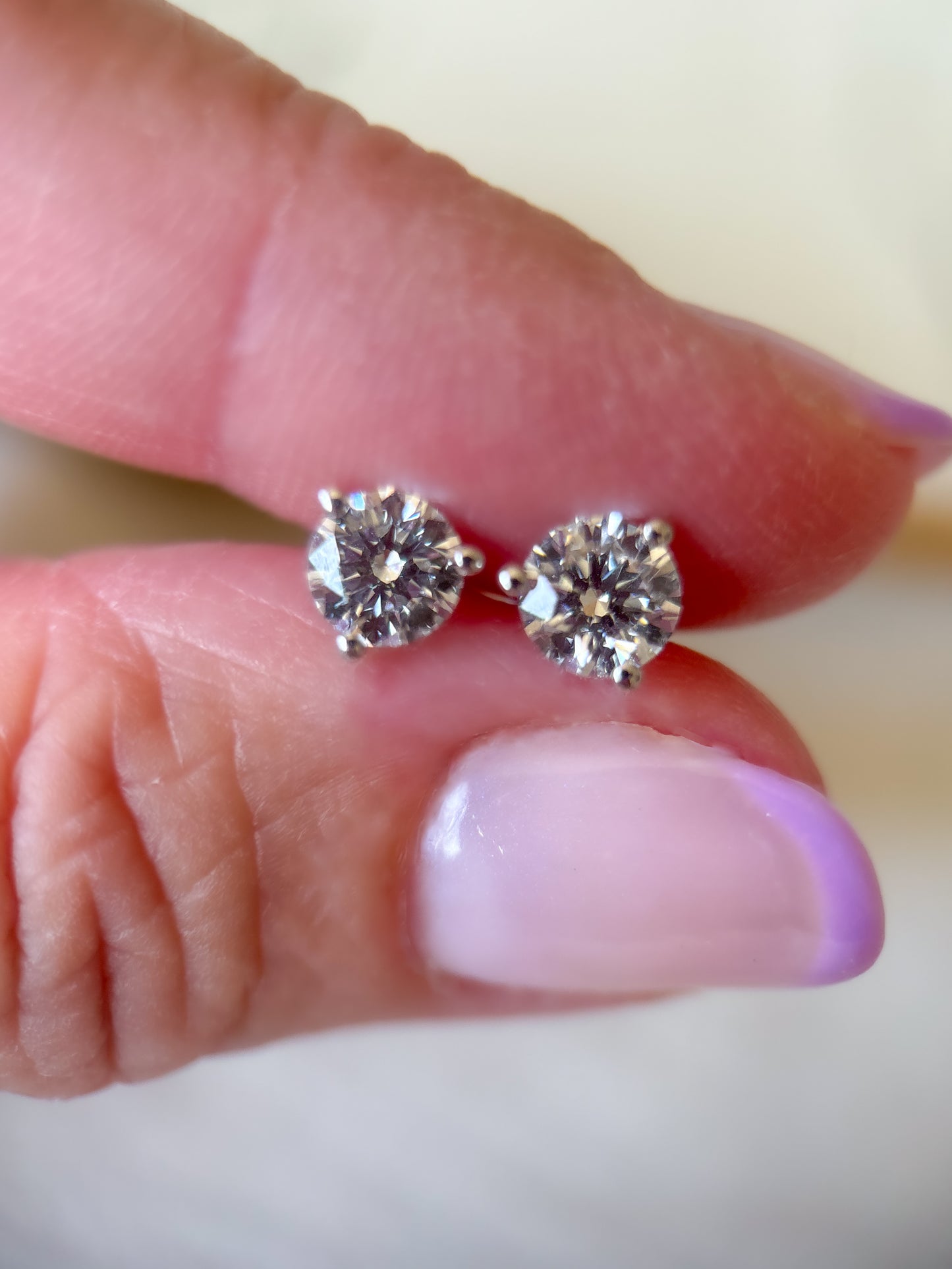 Lab Grown 1.05 Carat Total Weight Round Diamonds 14k White Gold Stud Earrings