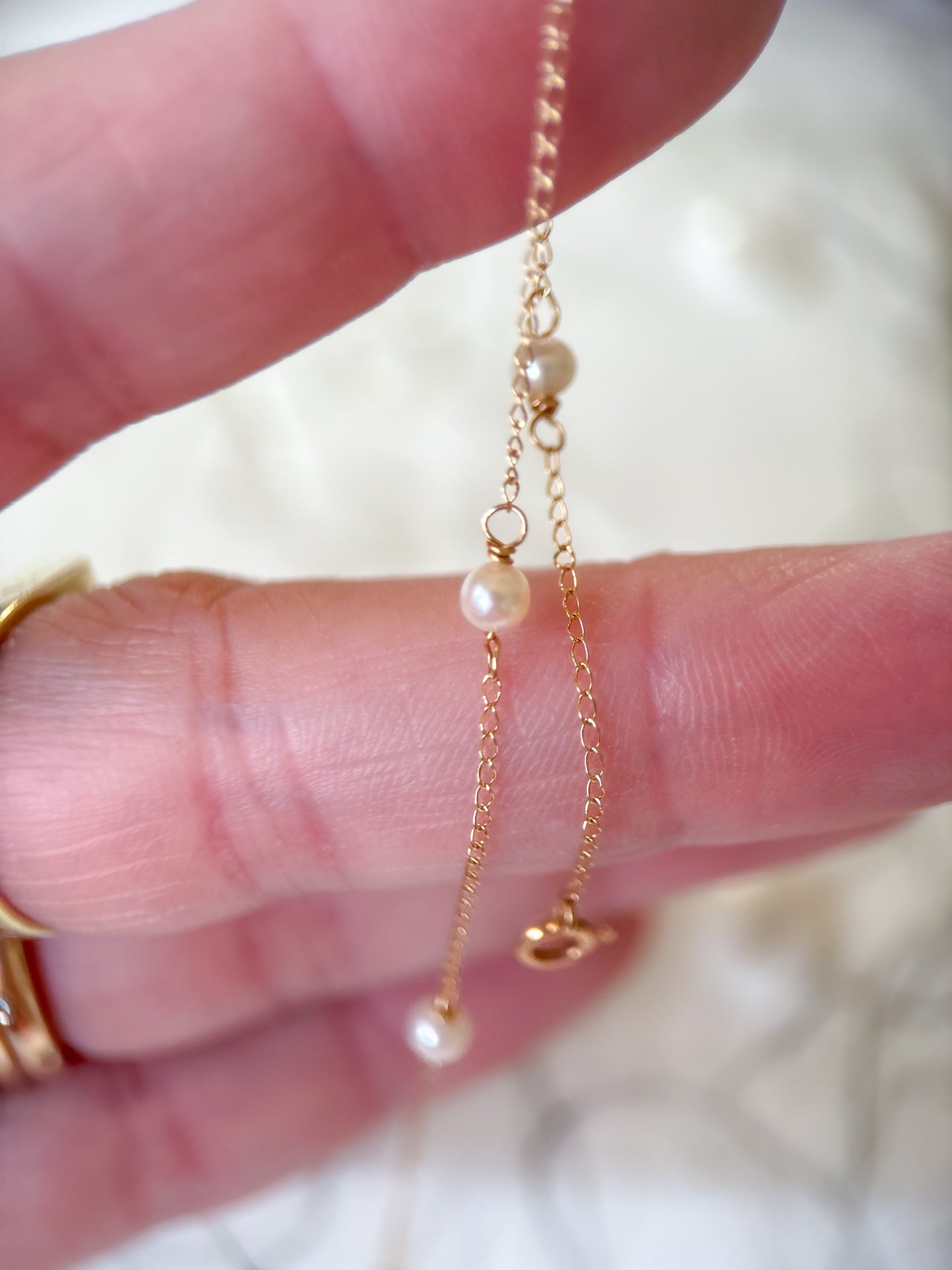 Vintage Natural Pearl Chain 14k Yellow Gold 7 Inch Bracelet