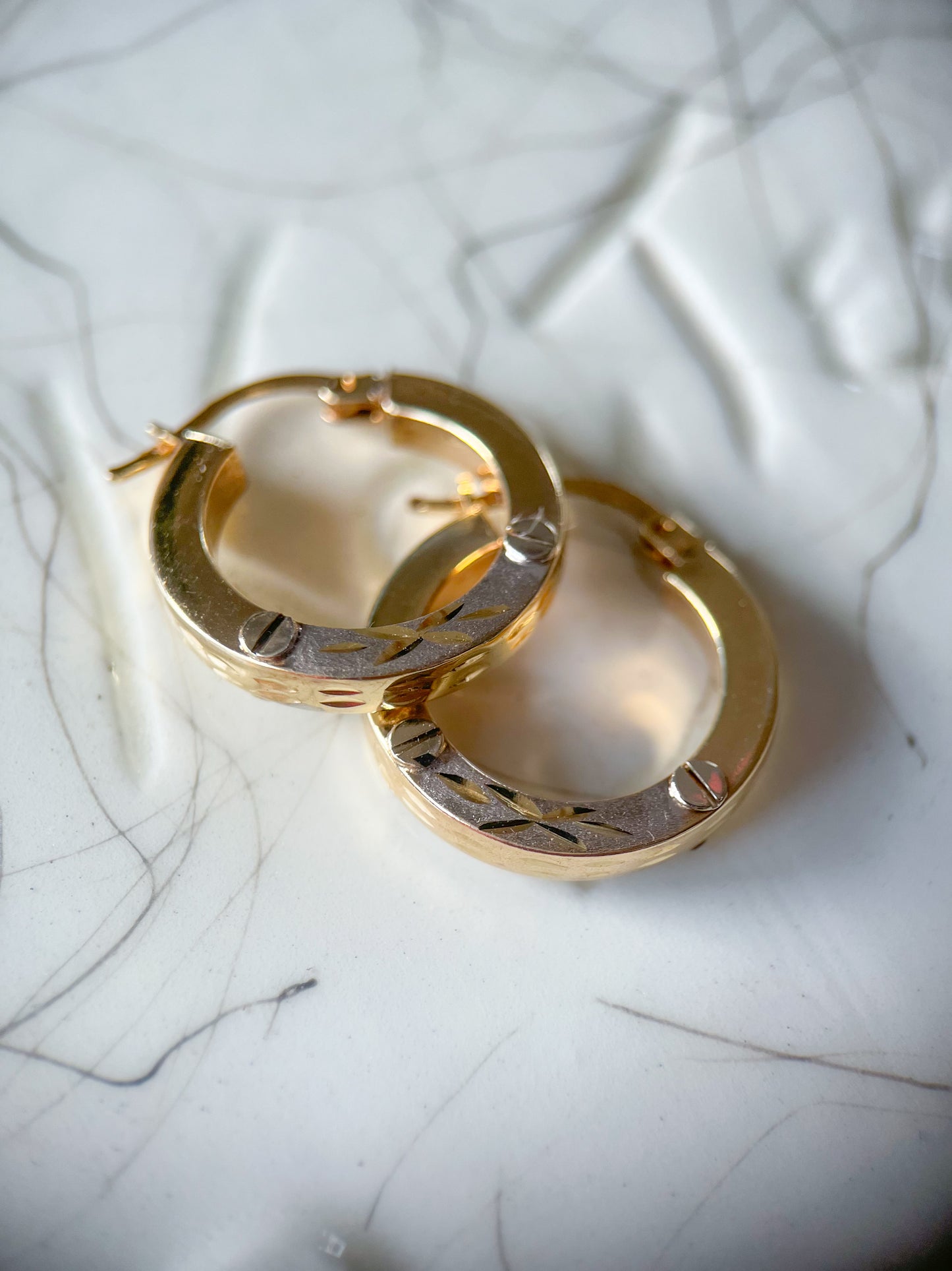 Vintage L0VE Style Two Toned 10k Yellow Gold Hoops