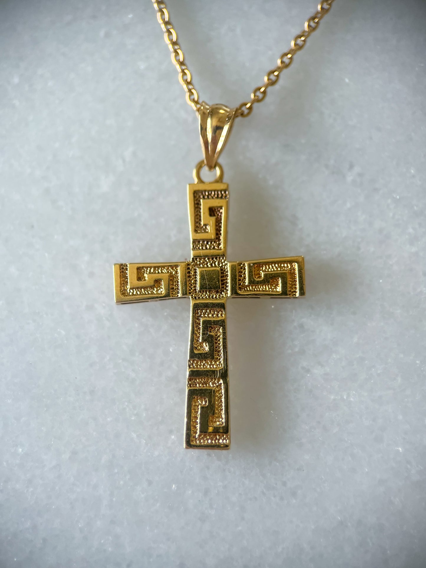 Vintage Greek Style Cross 14k Yellow Gold Charm