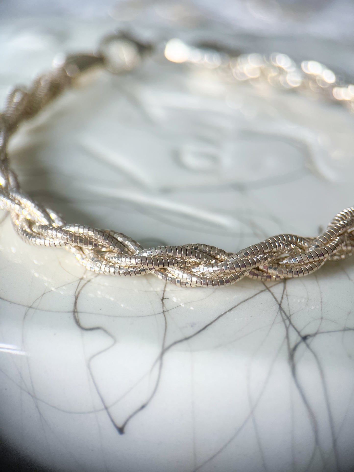 Vintage Braided Sterling Silver 7.5 Inch Bracelet, circa 1990s