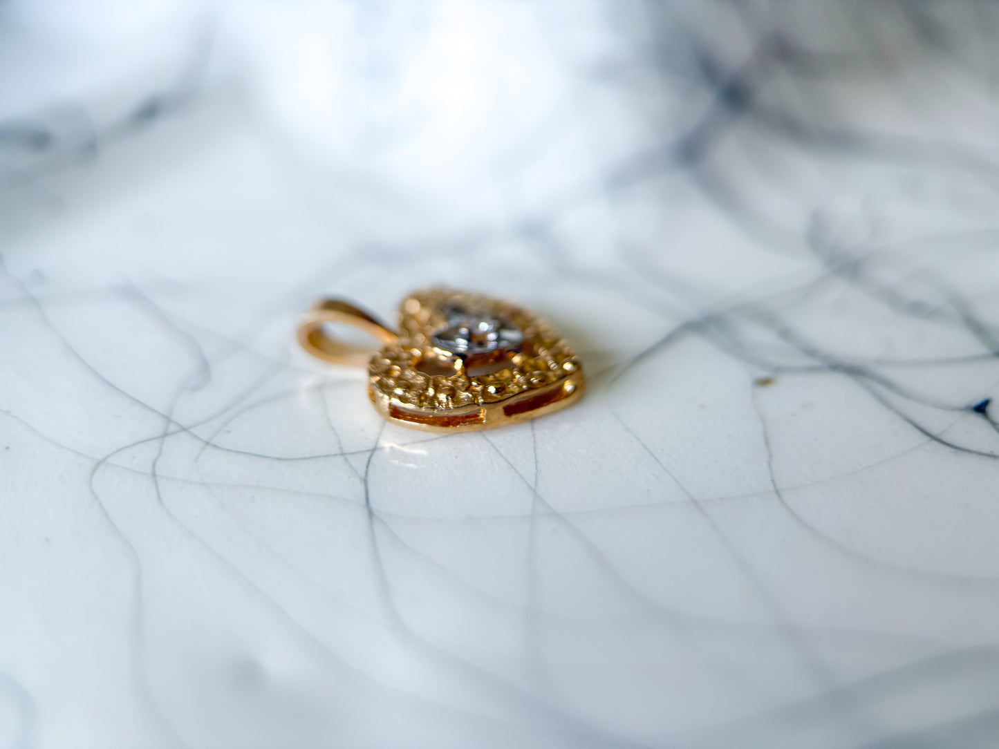 Vintage Nugget Heart with Natural Diamond 14k Yellow Gold Charm