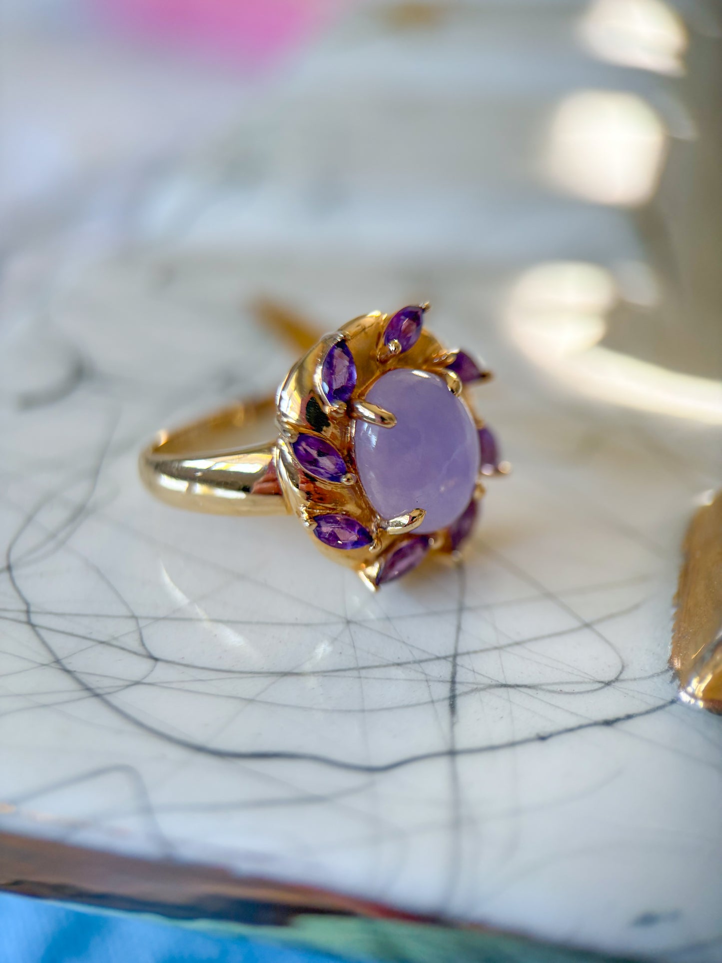 Vintage Cabochon Amethyst 14k Yellow Gold Ring