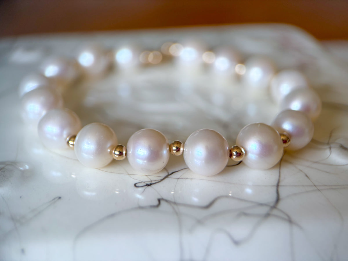 Natural Pearl 14k Yellow Gold 7 Inch Bracelet