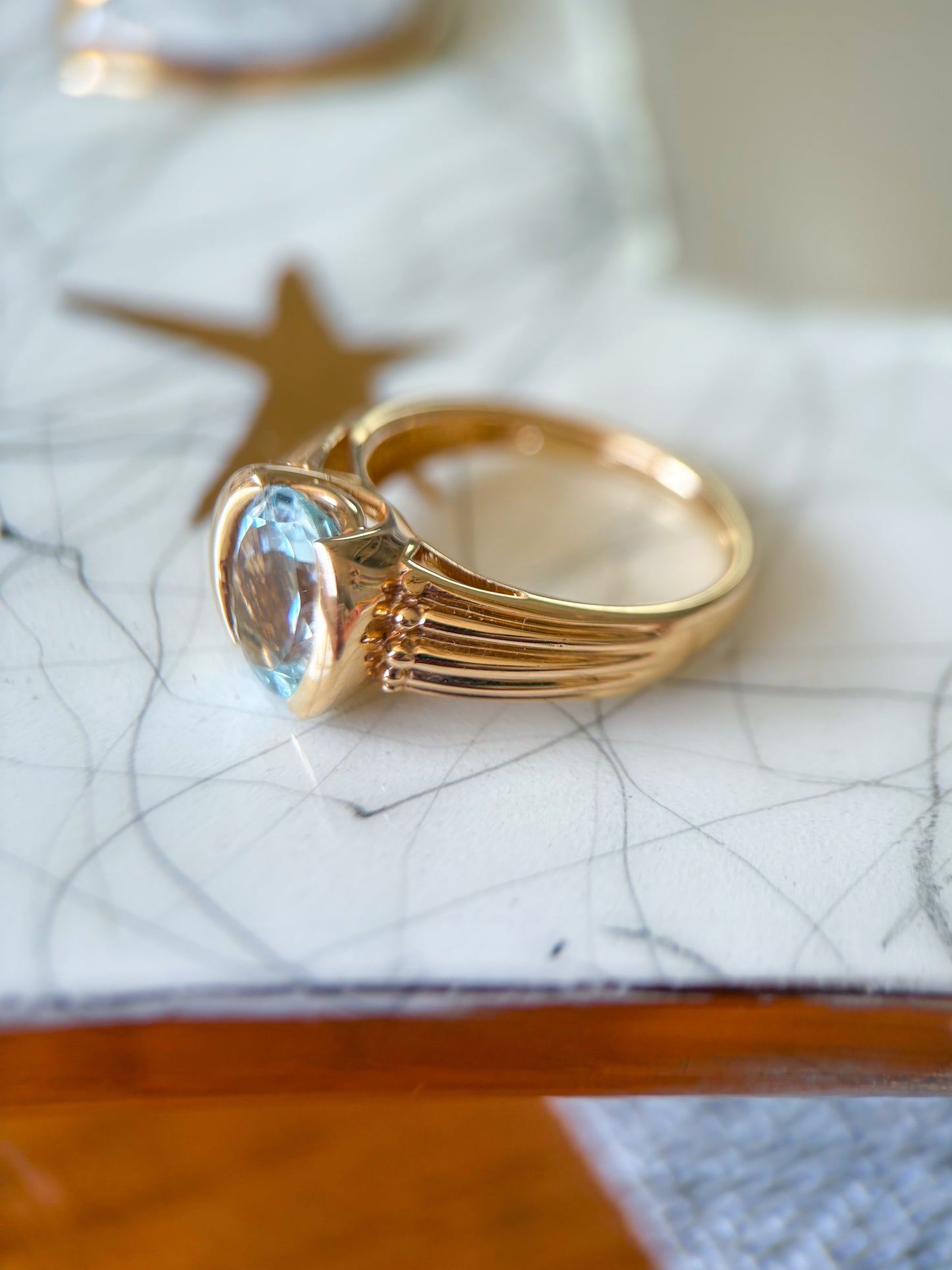 Vintage Synthetic Aquamarine 14k Yellow Gold Ring