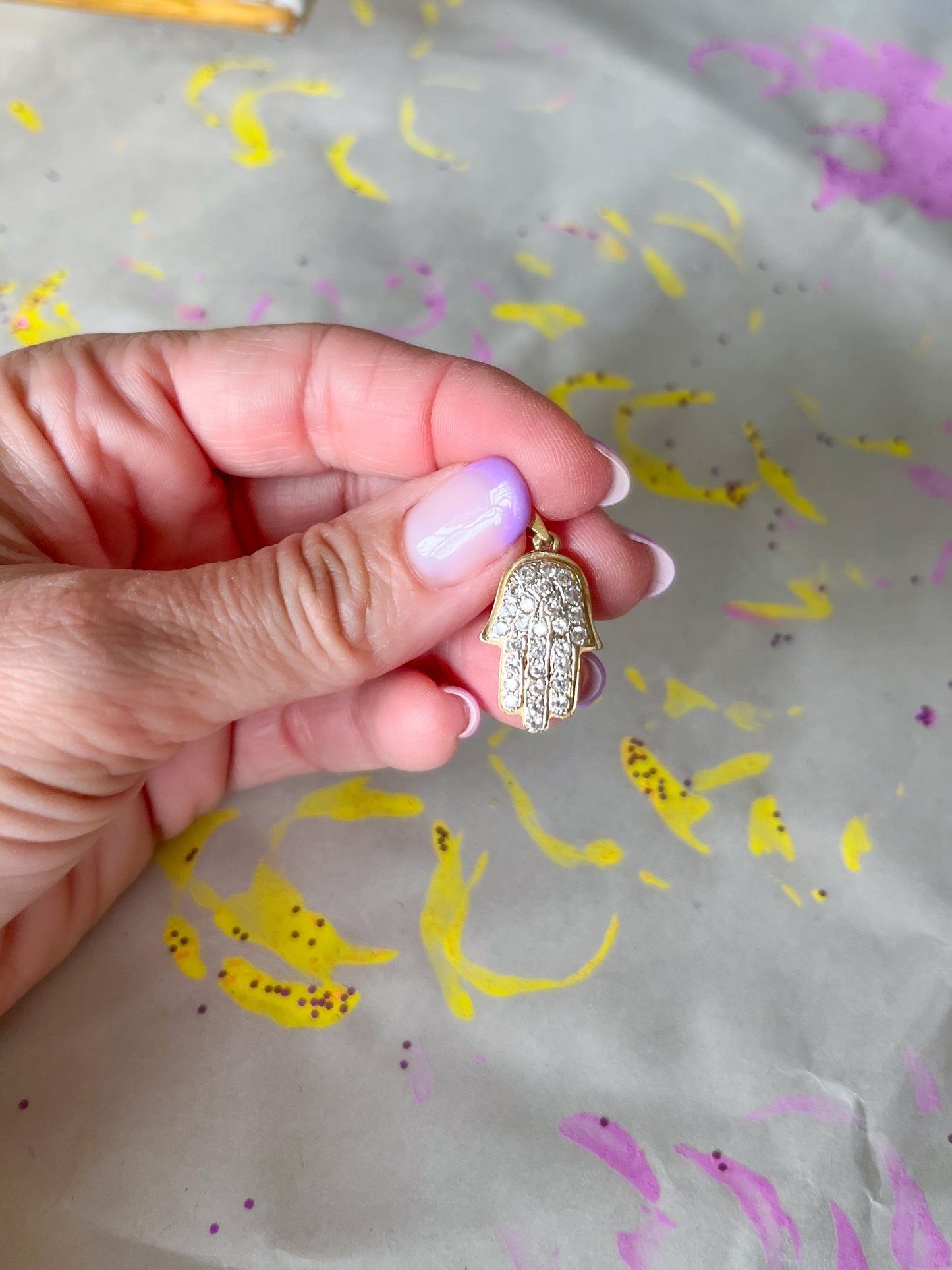 Vintage Hamsa with CZ 14k Yellow Gold Charm