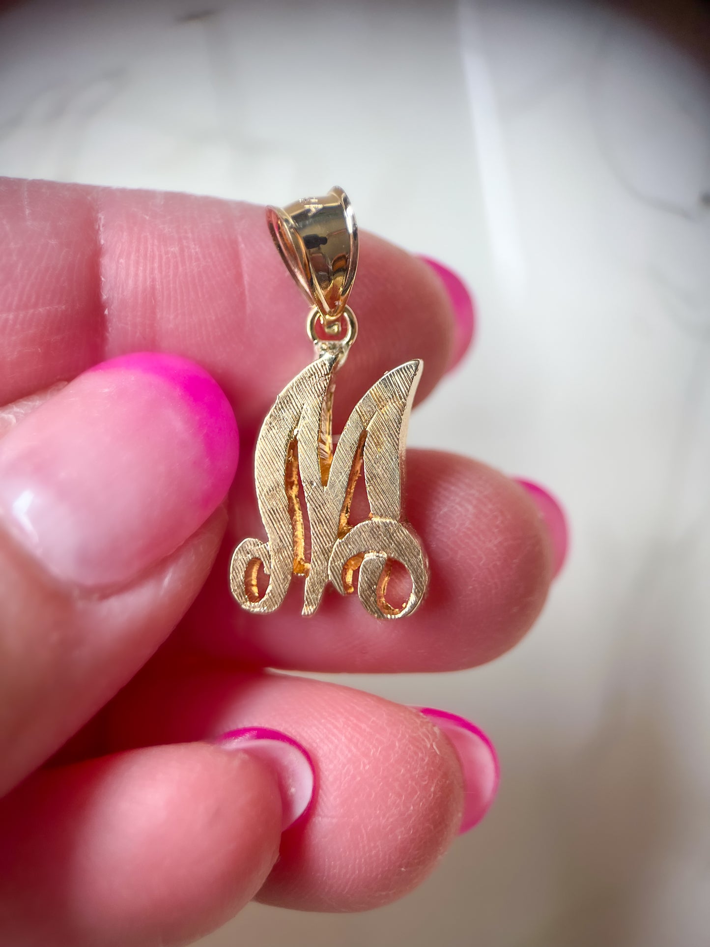 Vintage "M" 14k Yellow Gold Large Etched Letter Initial Charm