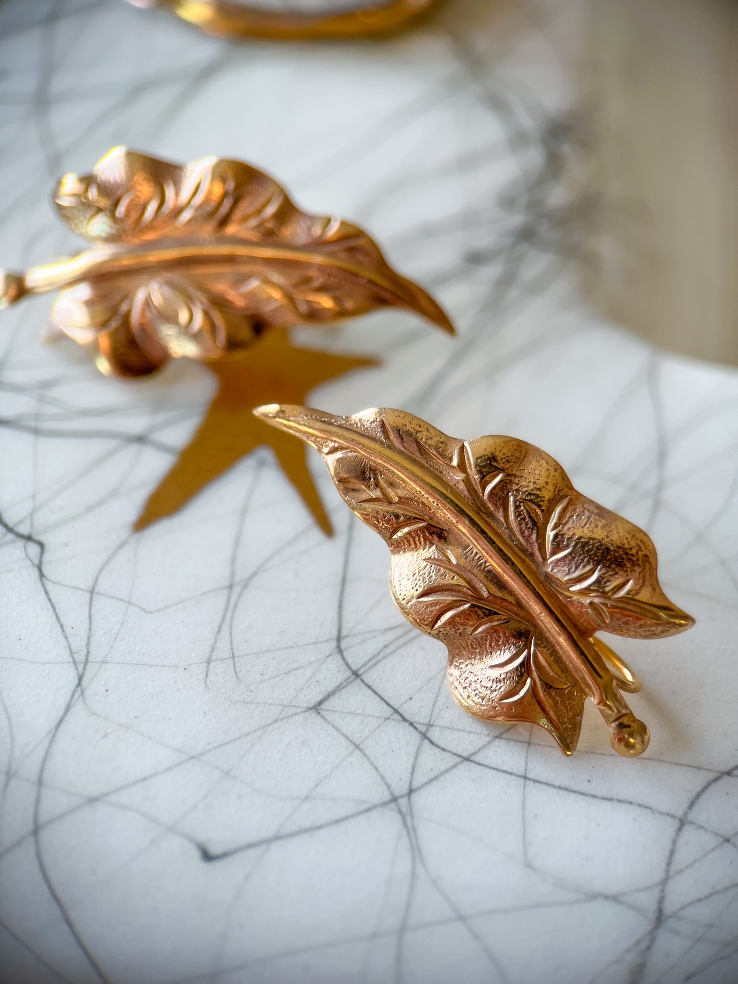 Vintage Leaf 14k Yellow Gold Earrings