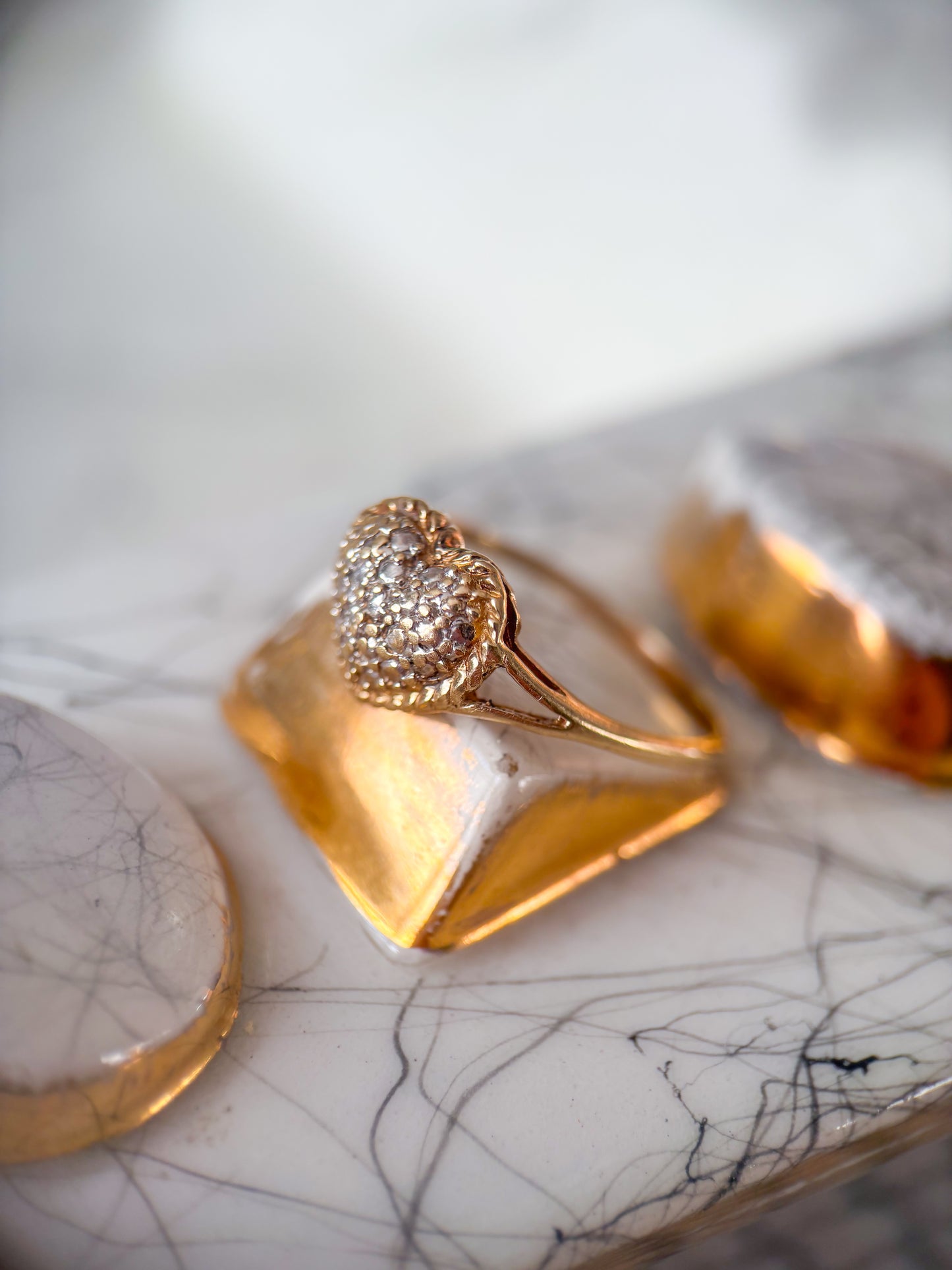 Vintage Pebbled Heart Two Toned 10k White and Yellow Gold Ring