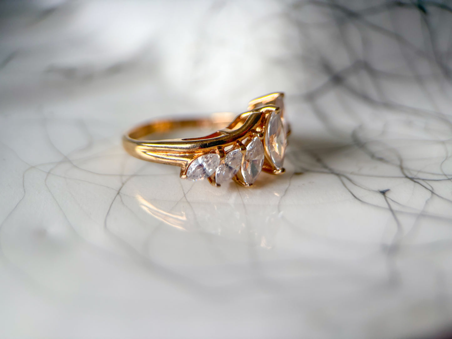Vintage Marquise Shaped CZ 14k Yellow Gold Ring