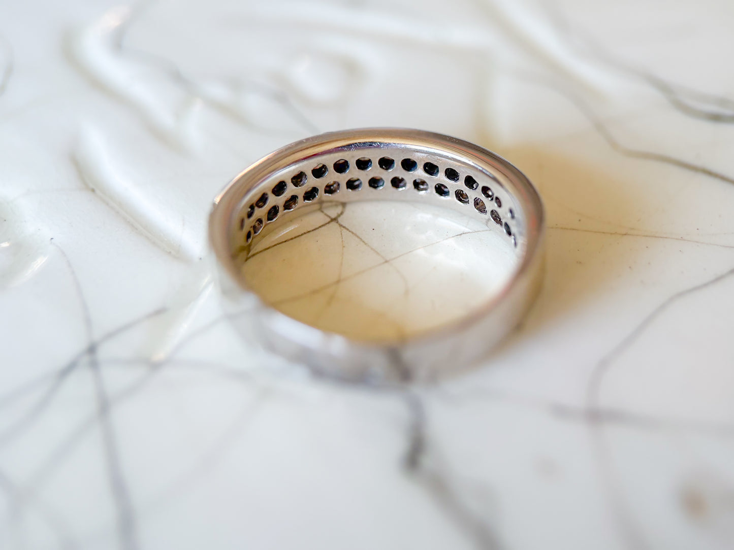 Vintage Natural Diamond 18k White Gold Band, Size 6 1/4
