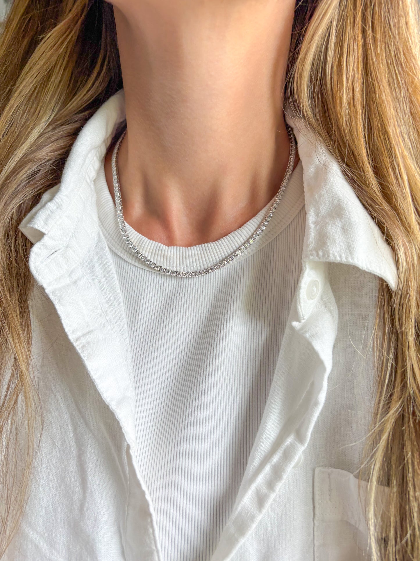 Lab Grown Diamond 14k White Gold 16 Inch Tennis Necklaces - Four Sizes