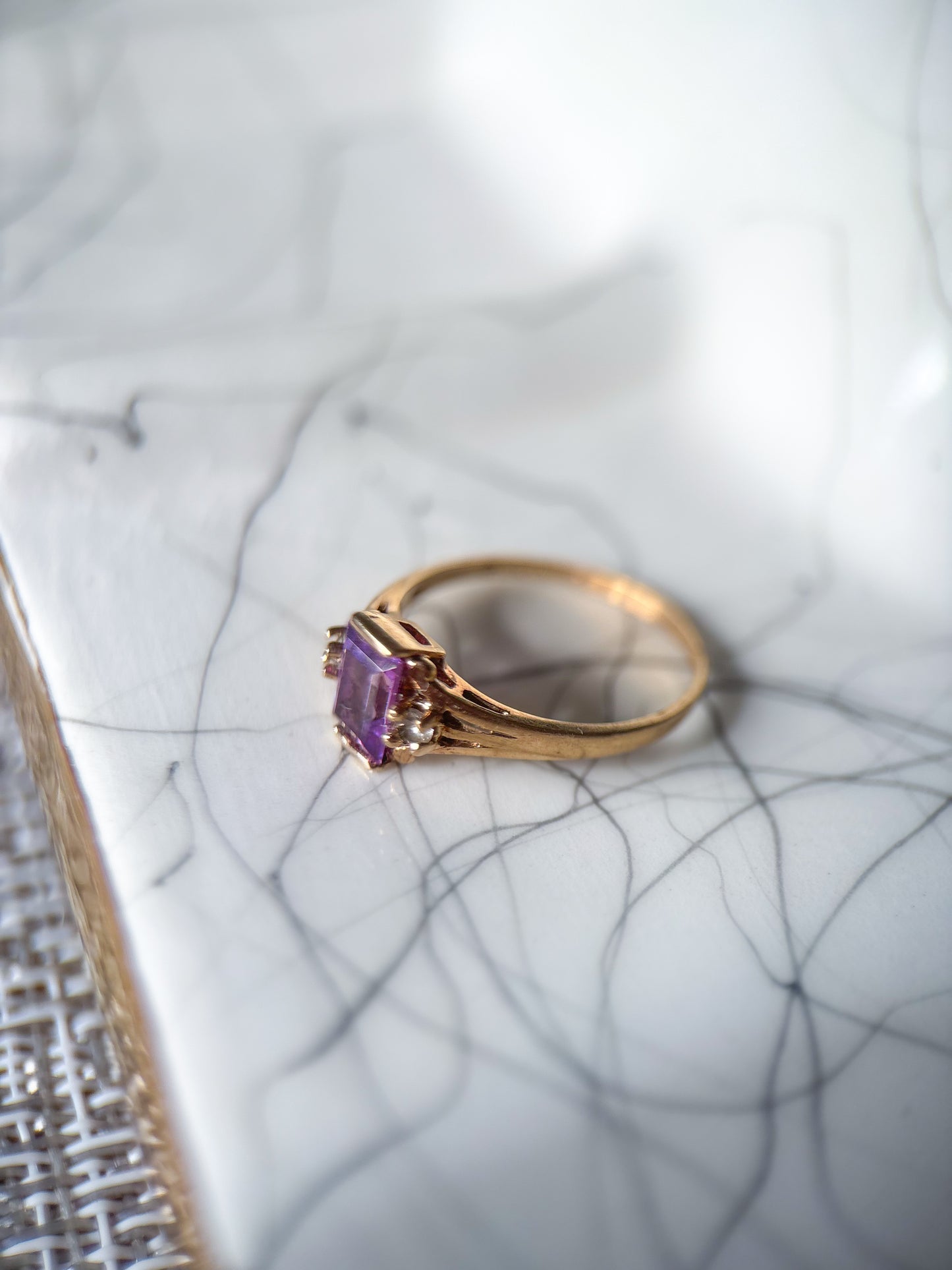 Vintage Amethyst and CZ 10k Yellow Gold Pinky Ring
