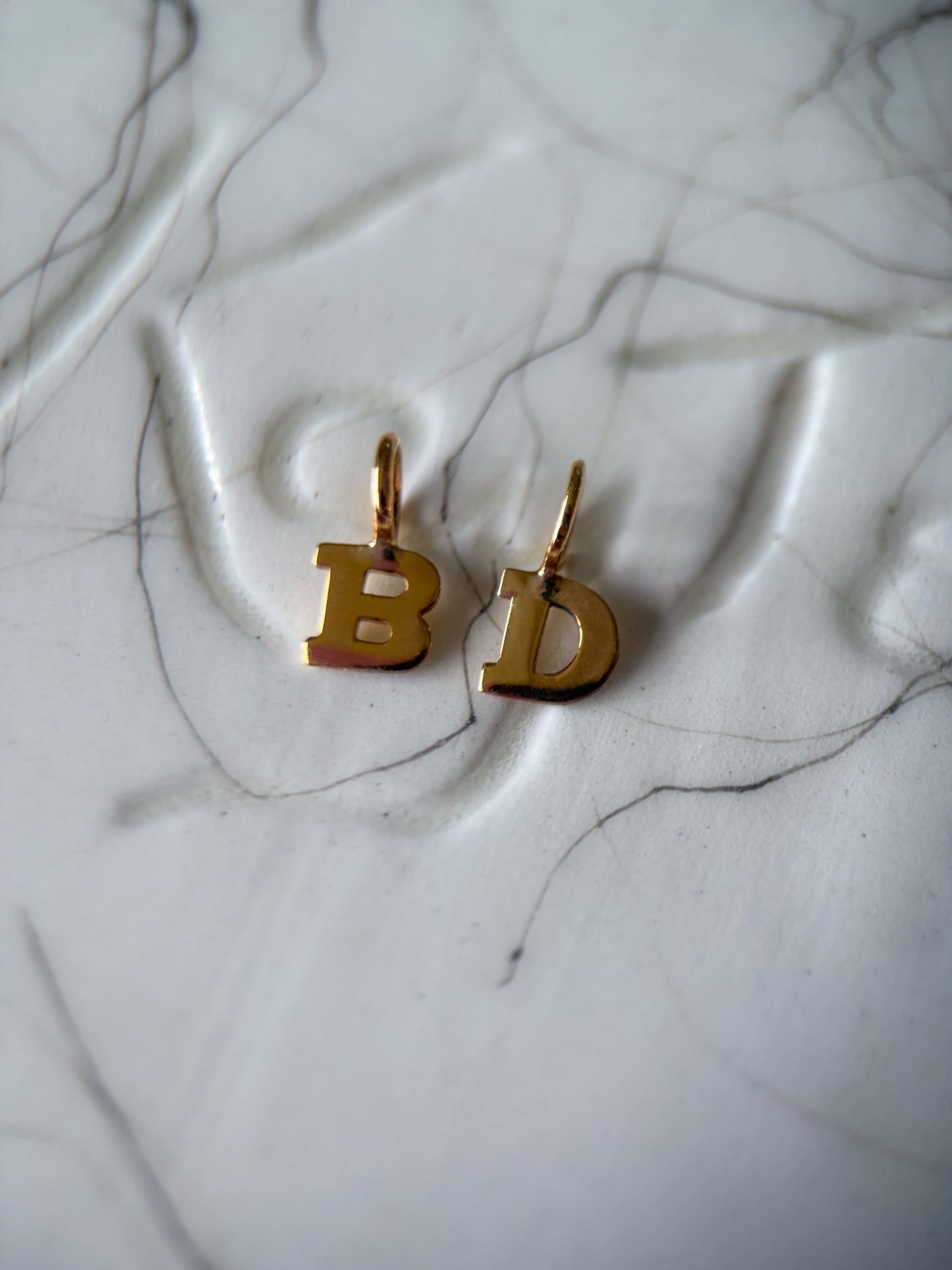 Vintage Mini "D" and "B" 14k Yellow Gold Initial Charms