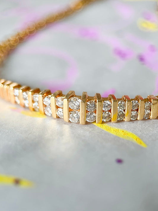 Vintage Natural Diamond 14k Yellow Gold Bismark Chain 7 Inch Bracelet