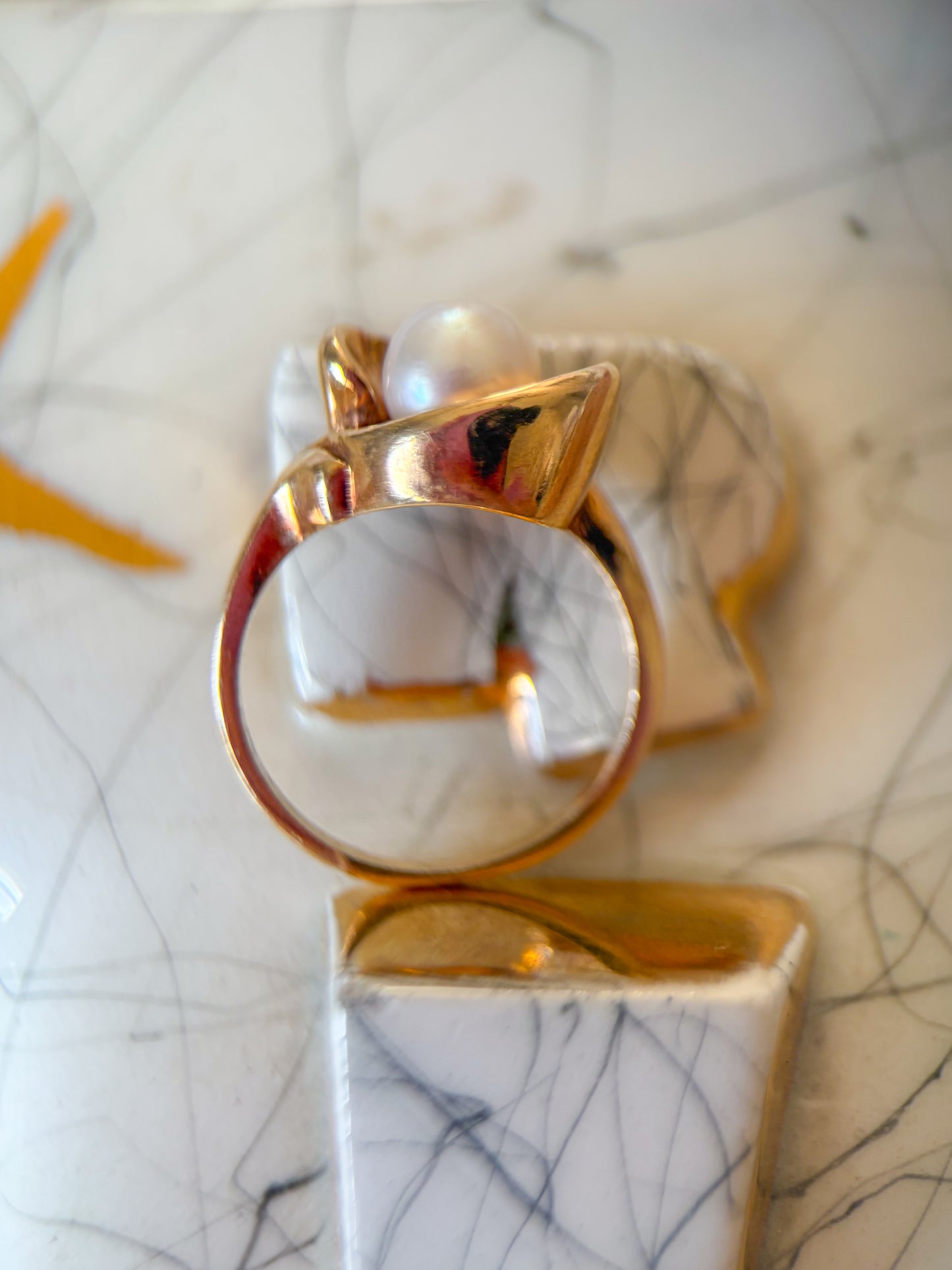 Vintage Natural Pearl 10k Yellow Gold Cocktail Ring