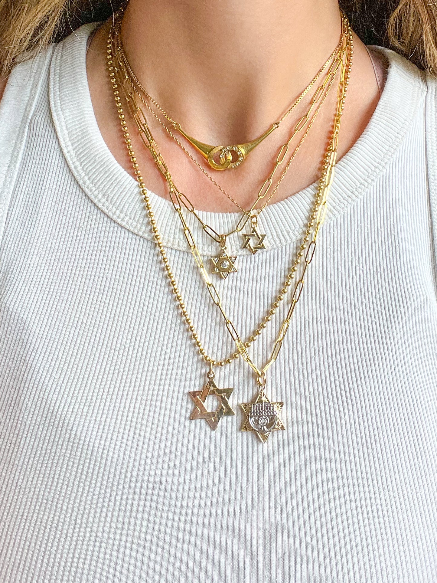 Vintage 14k Yellow Gold Judaica Star of David Charms - Two Sizes