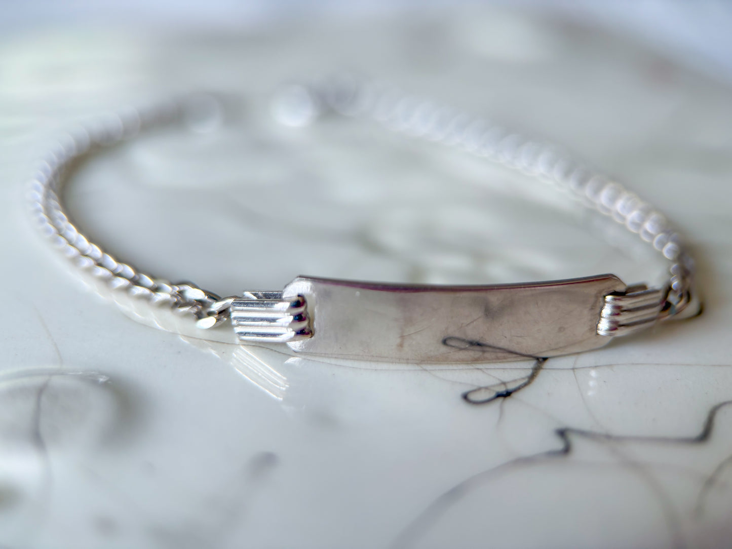Vintage 18k White Gold ID 5.75 Inch Bracelet
