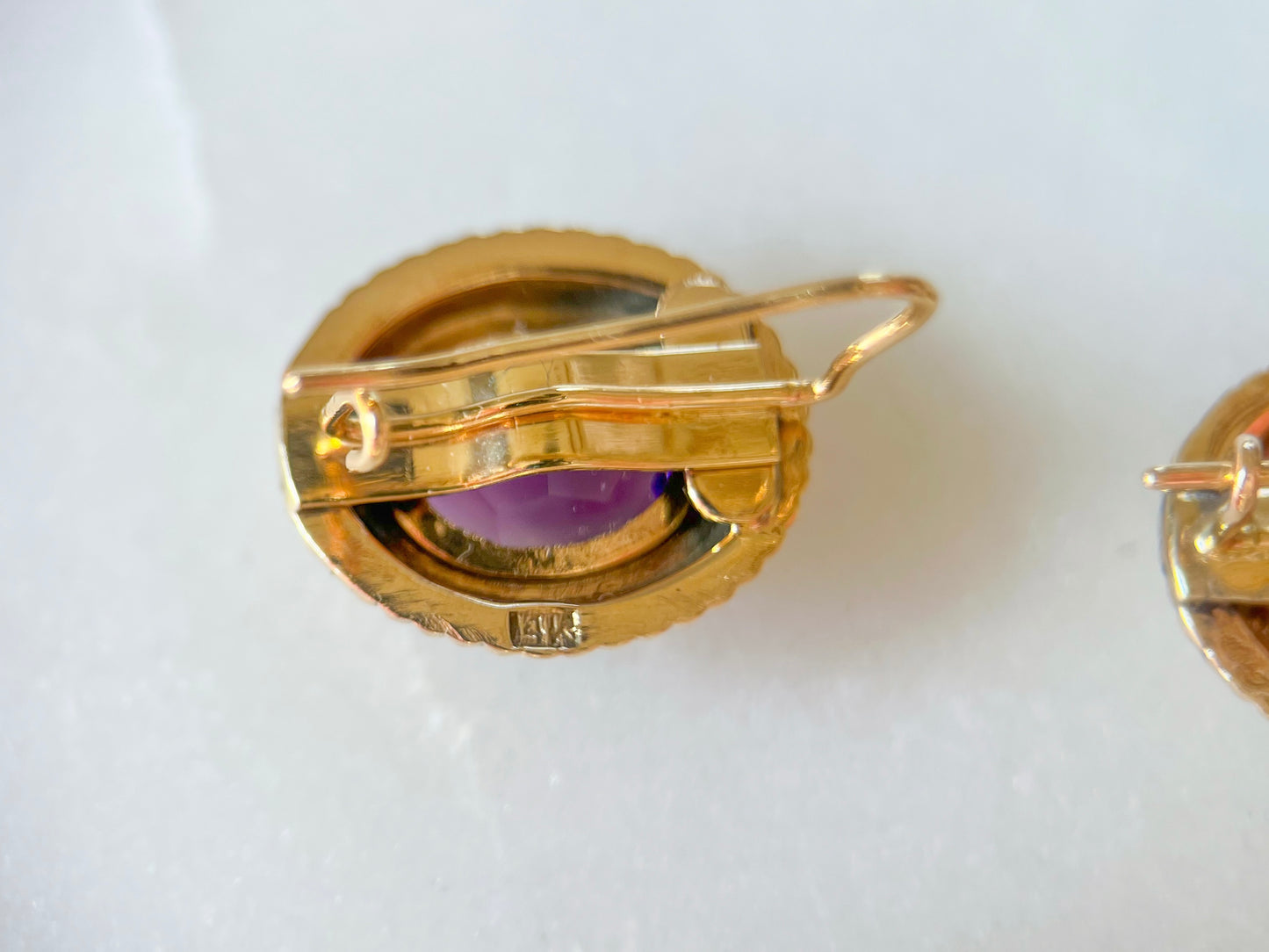 Vintage Natural Oval Amethyst 14k Yellow Gold Earrings, circa 1980s