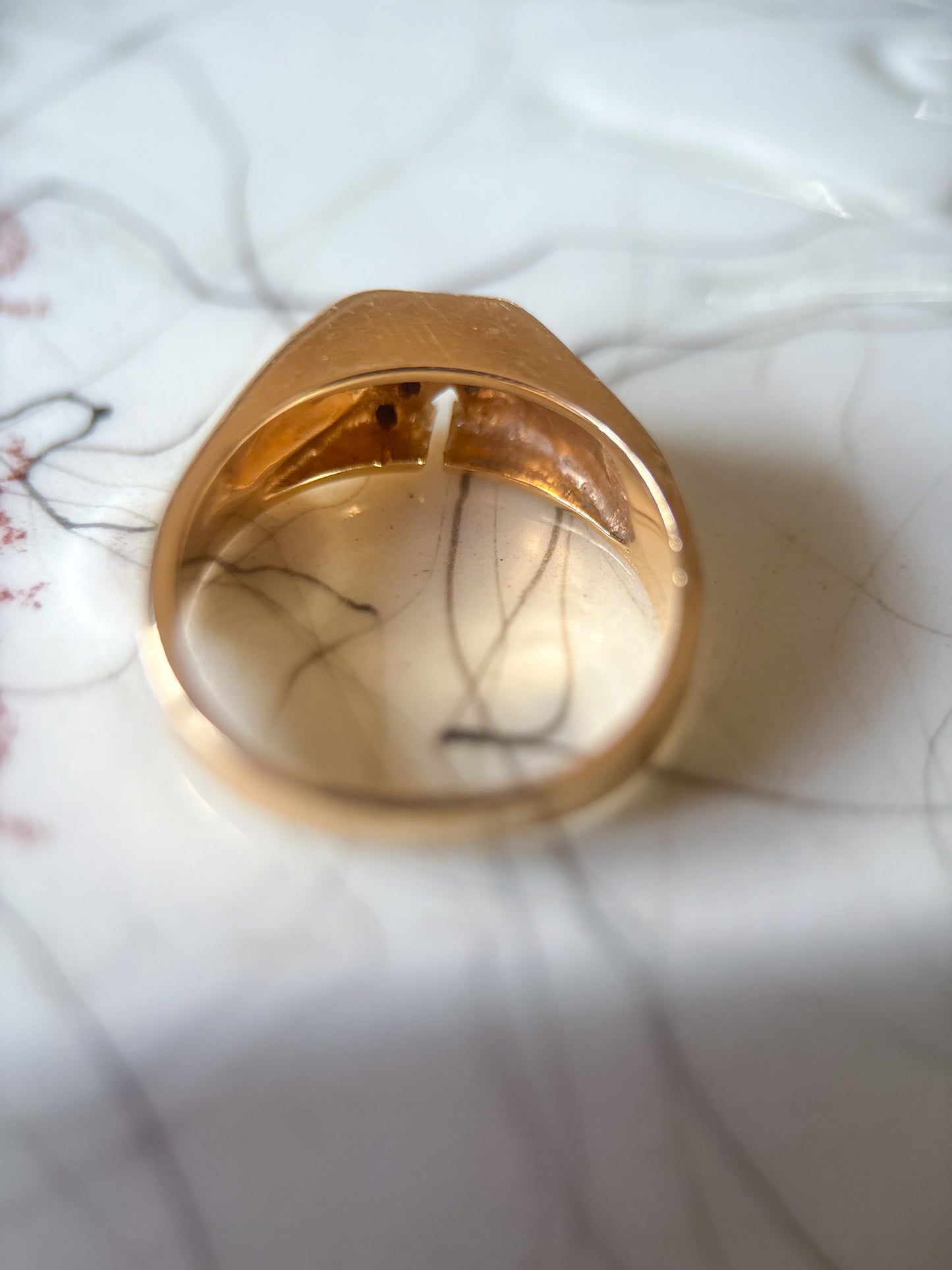 Vintage Chunky Natural Diamond Letter "R" 14k Yellow Gold Ring