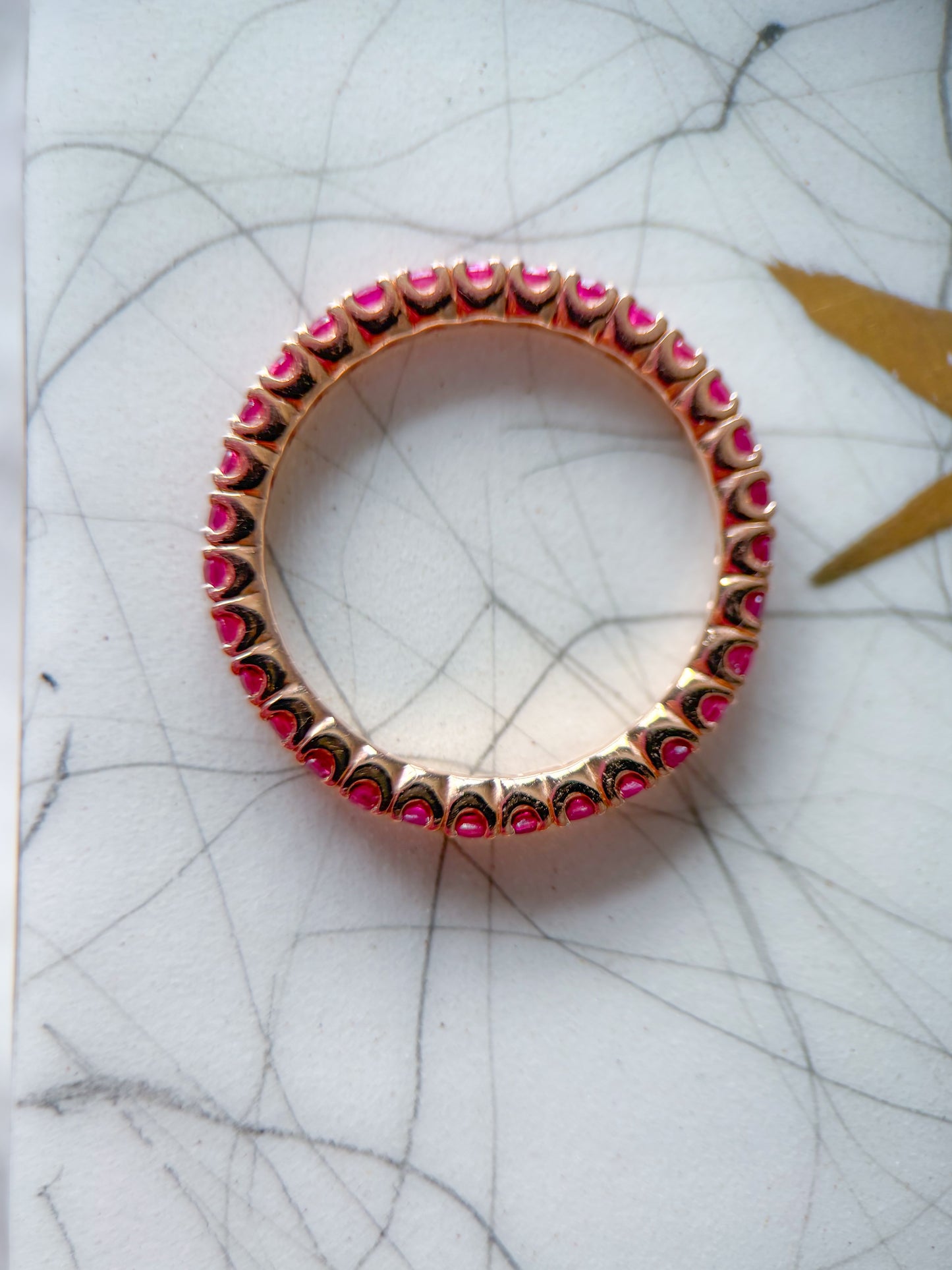 Vintage Natural Pink Sapphire 14k Rose Gold Eternity Band, size 6 1/4