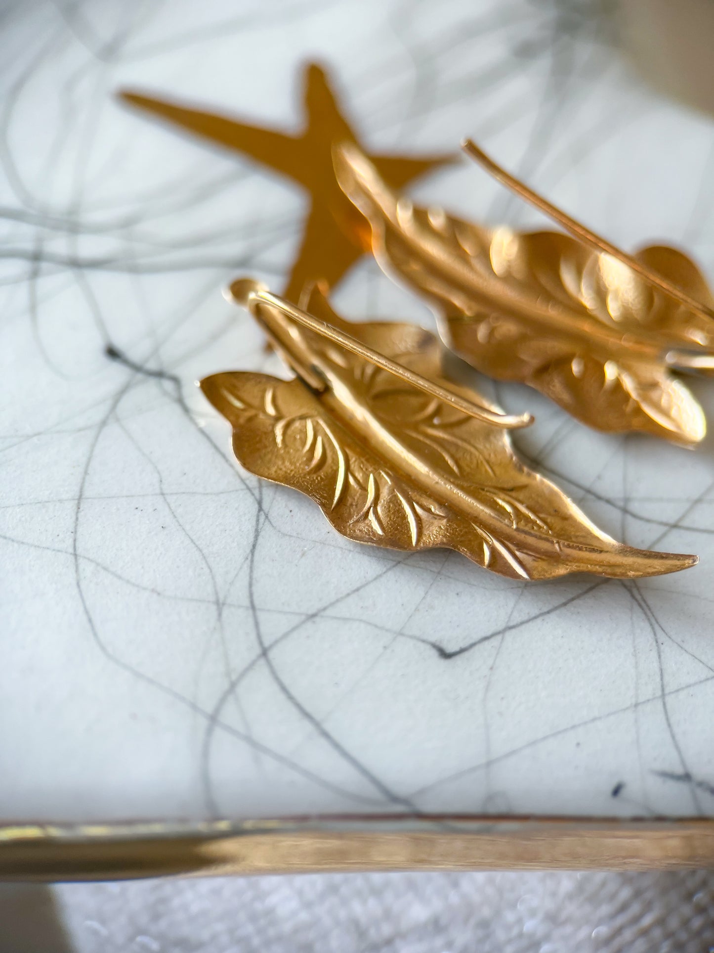 Vintage Leaf 14k Yellow Gold Earrings
