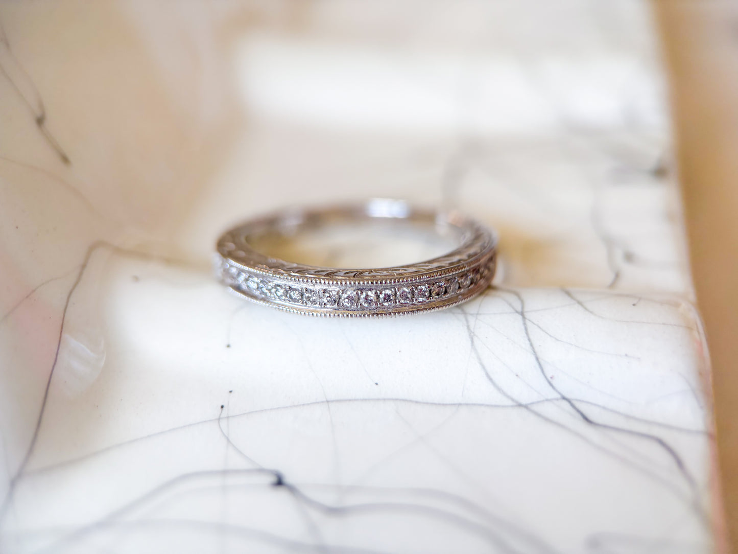 Vintage Natural Diamond 18k White Gold Band, Size 7 1/4