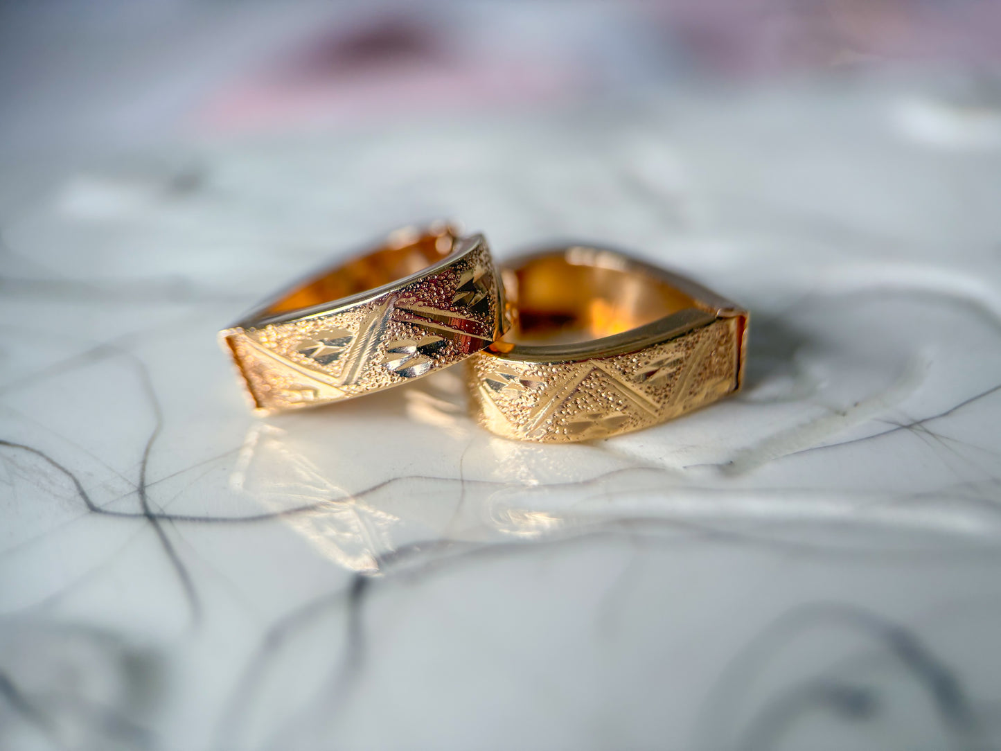 Vintage Heart Huggies 14k Yellow Gold Hoops