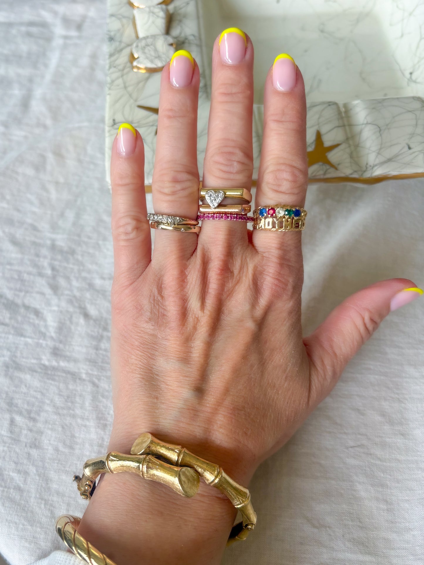 Vintage Multi Synthetic Gemstone 14k Yellow Gold "Mother's Ring"