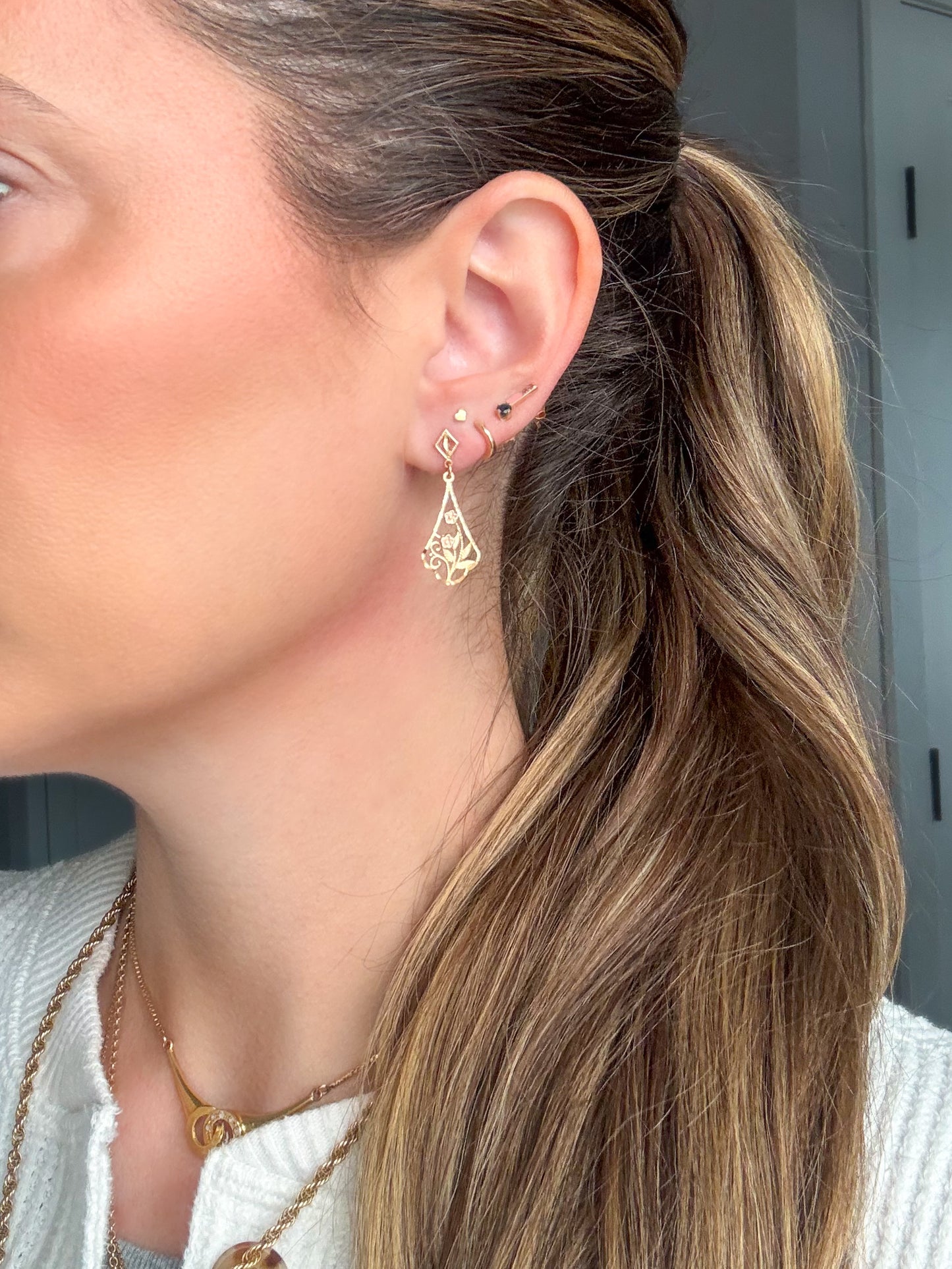 Vintage Dangle Flower 14k Yellow and Rose Gold Earrings