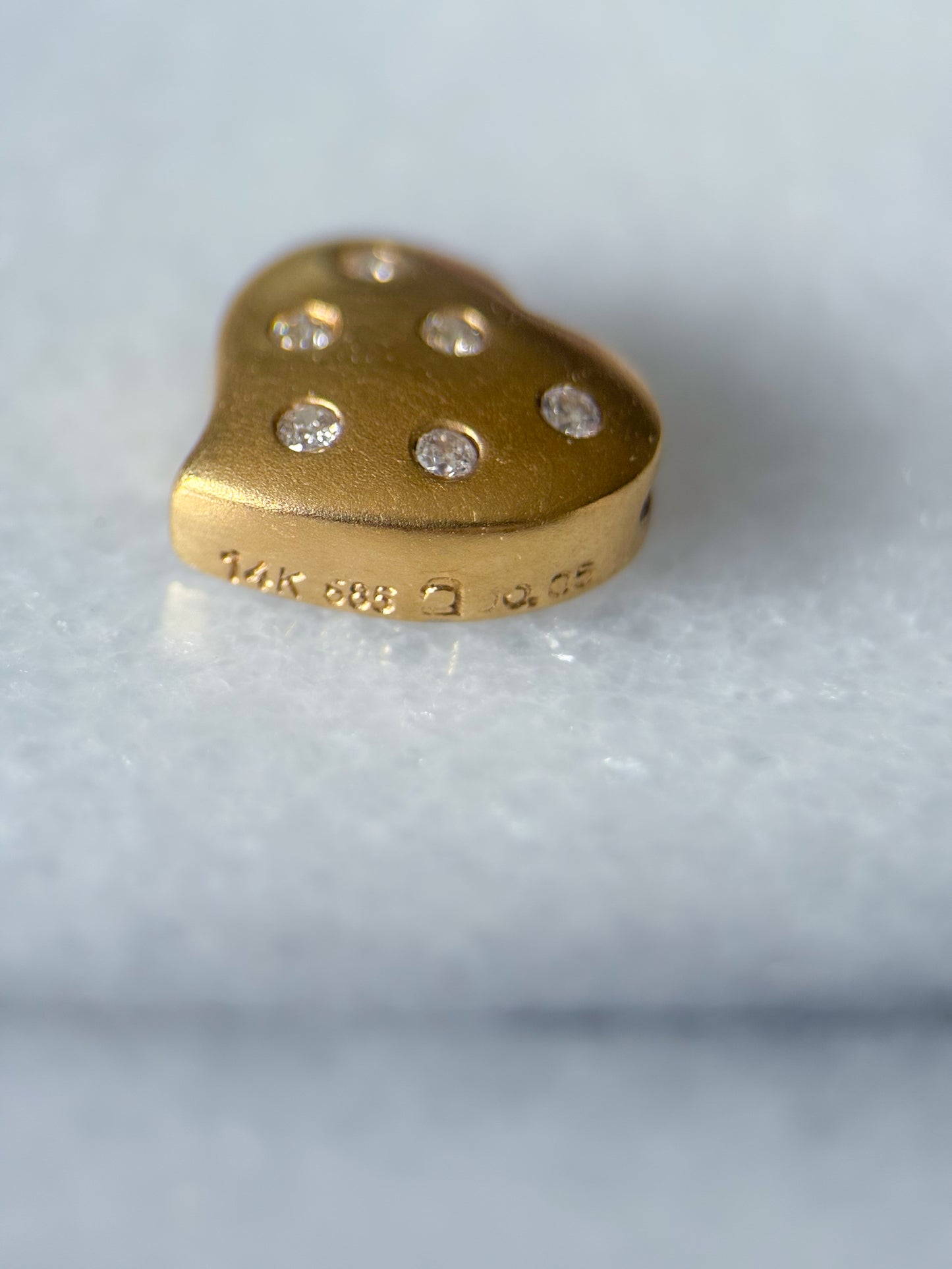 Vintage Natural Diamond Matte Heart 14k Yellow Gold Charm Slider