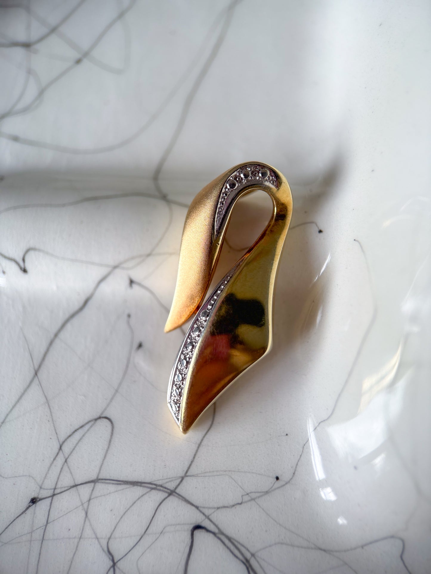 Vintage Diamond Cut 14k Yellow and White Gold Charm Slider