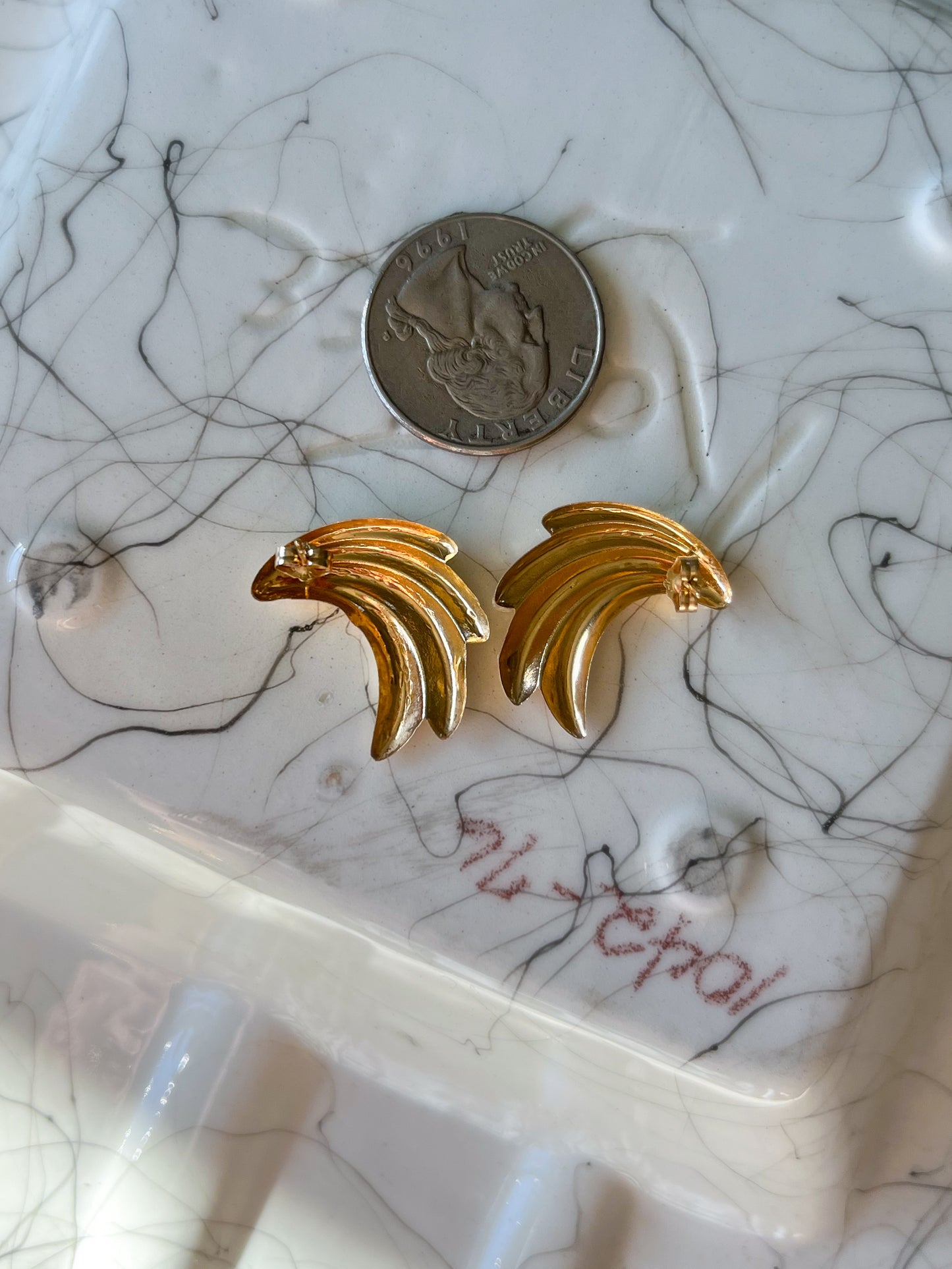 Vintage Thin Angel Wings 14k Yellow Gold Stud Earrings