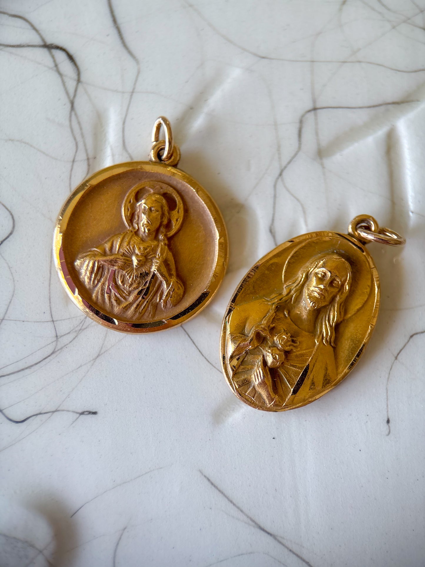 Vintage Sacred Heart of Jesus Christ 14k Yellow Gold Charms