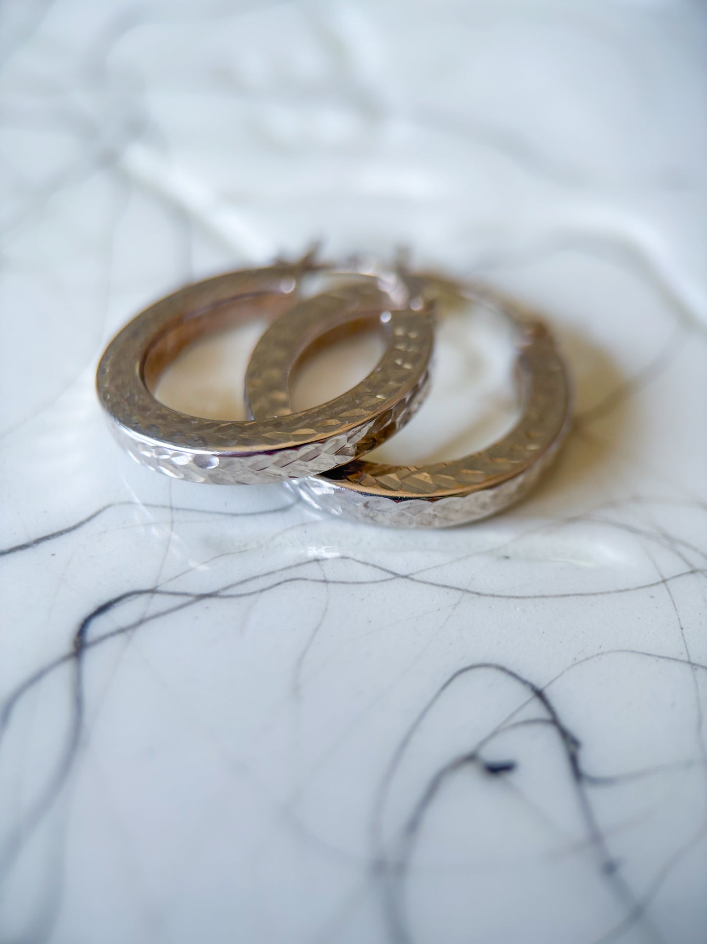 Vintage 14k White Gold Textured Hoops
