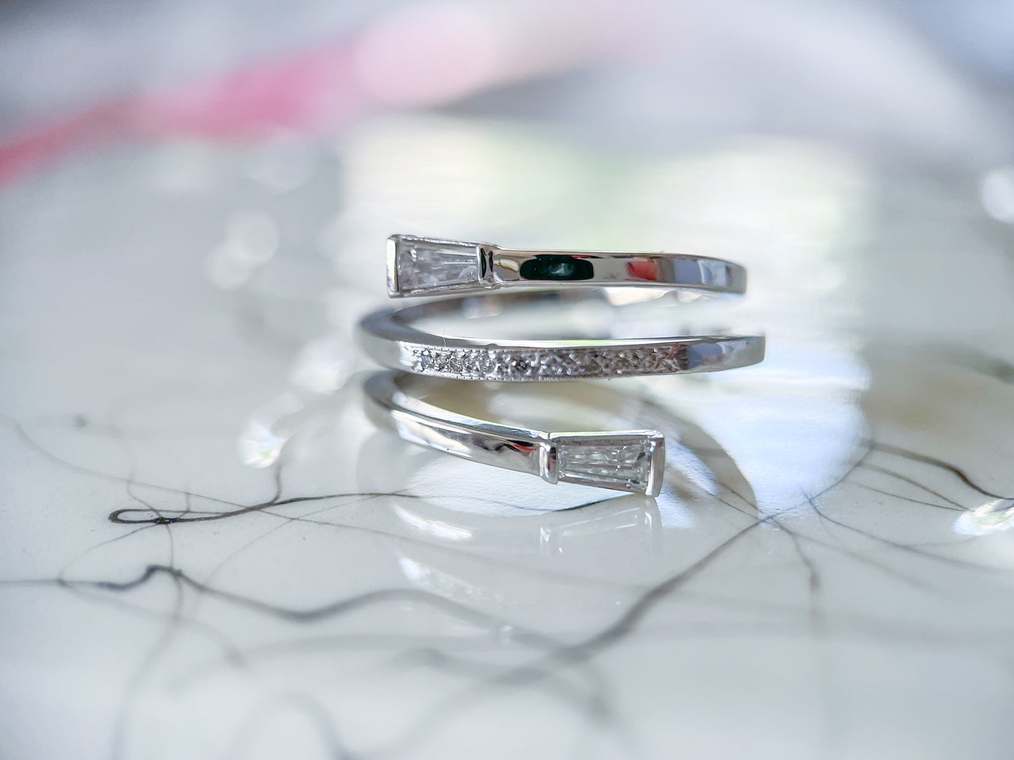 Vintage Baguette Natural Diamond Wrap 14k White Gold Ring