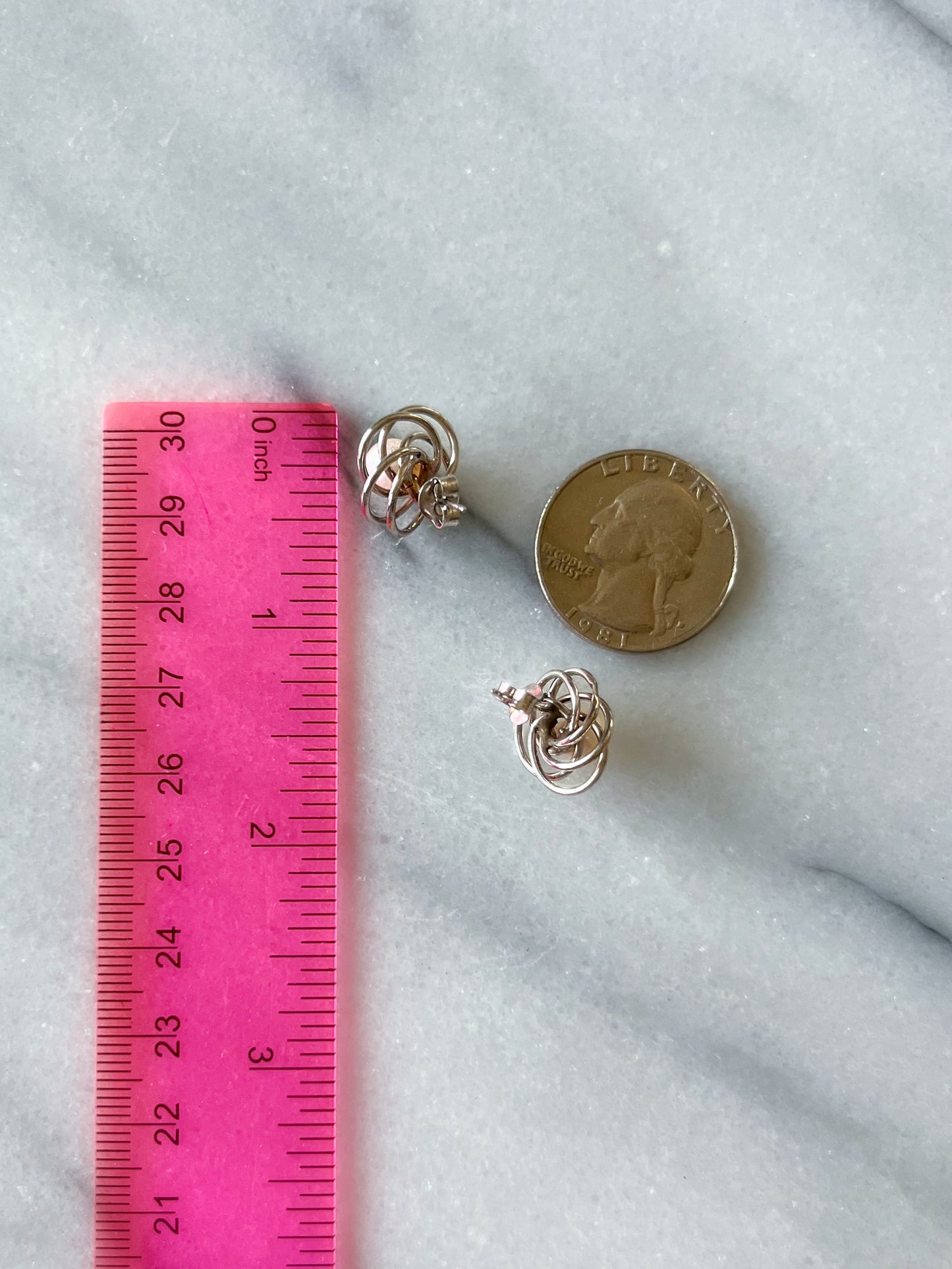 Vintage Pearl and Knot 14k White Gold Stud Earrings