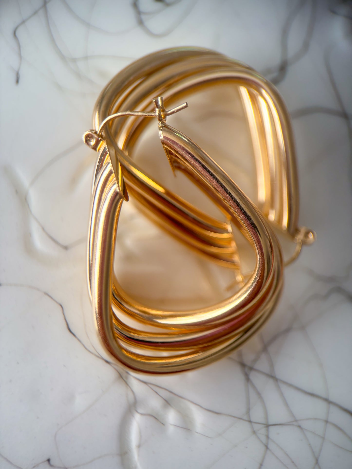 Vintage 14k Yellow Gold Large Ribbed Squared Hoop Earrings