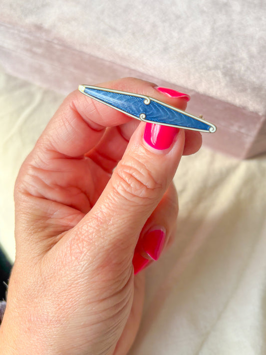 Vintage Guilloche Enamel 14k Yellow Gold Pin, Circa 1960s