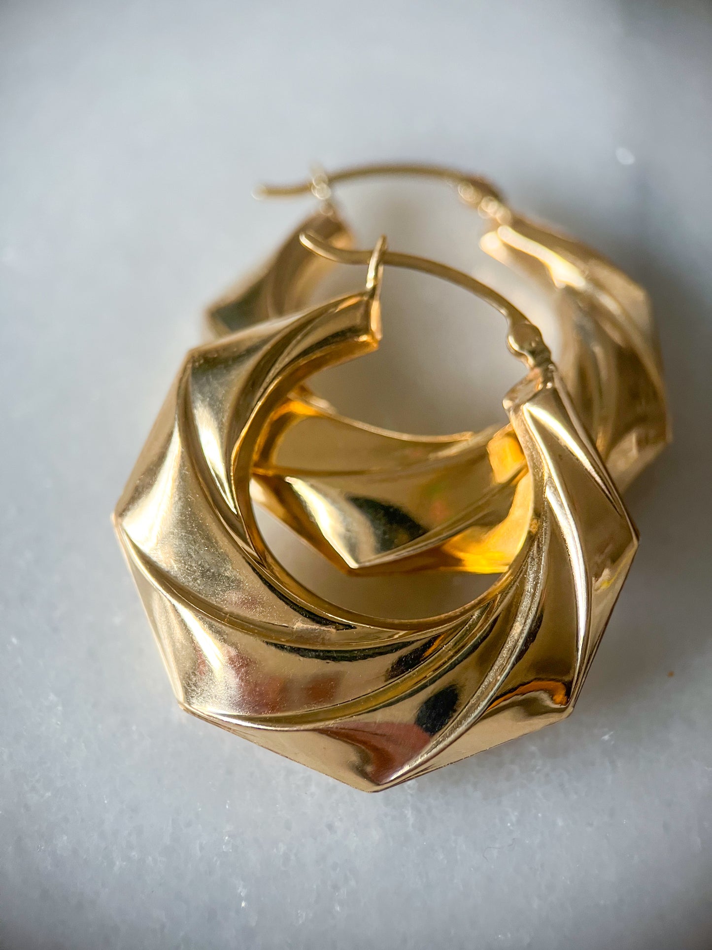 Vintage Large Twist 10k Yellow Gold Hoop Earrings