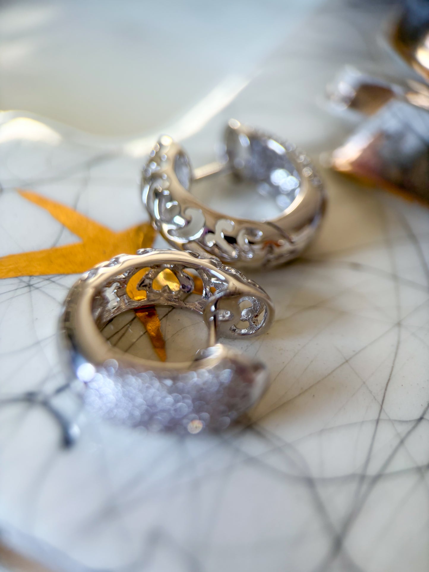 Natural Diamond Encrusted 18k White Gold Puffy Huggie Earrings