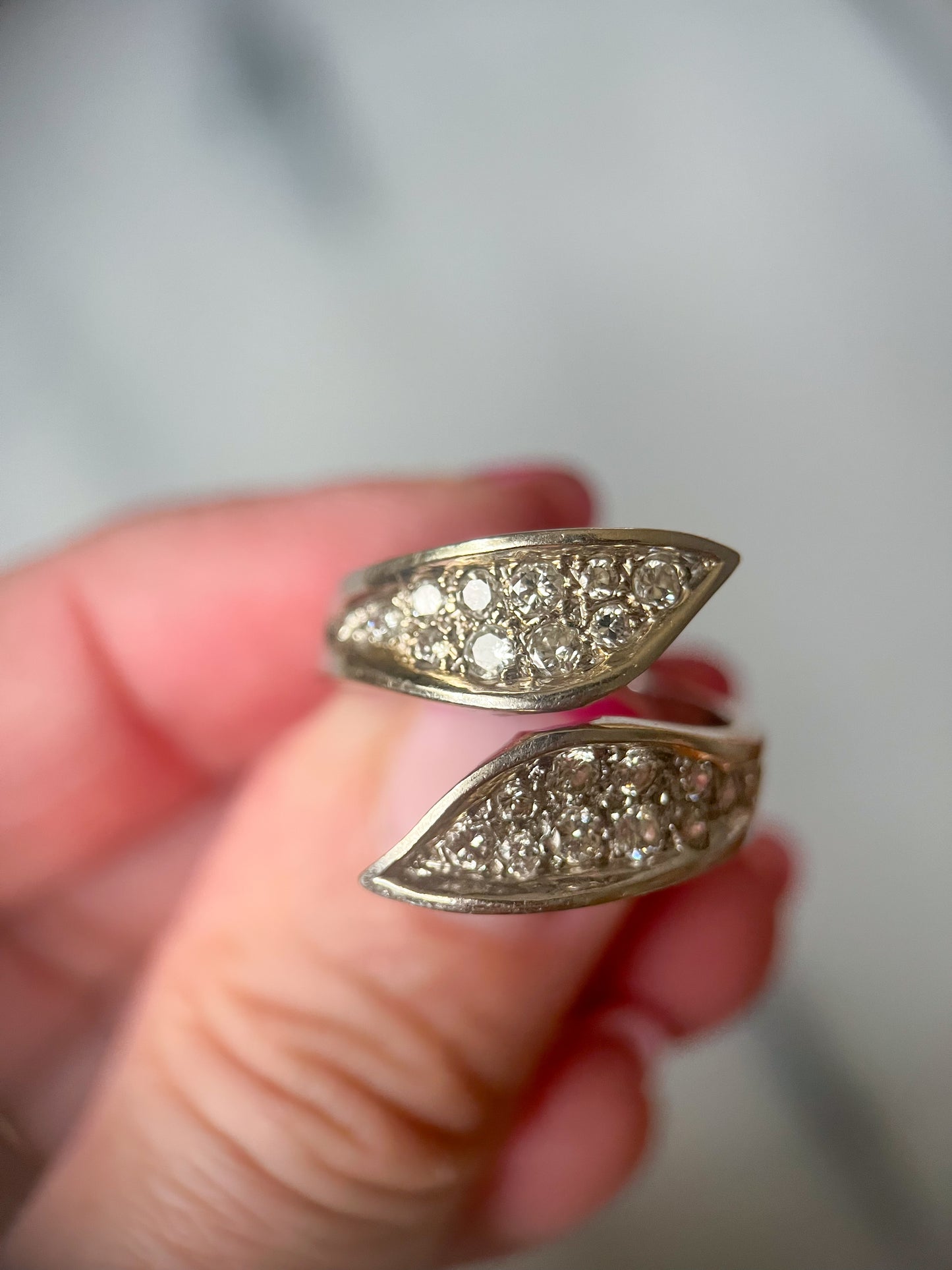 Vintage Natural Diamond 14k White Gold Statement Ring, circa 1970s
