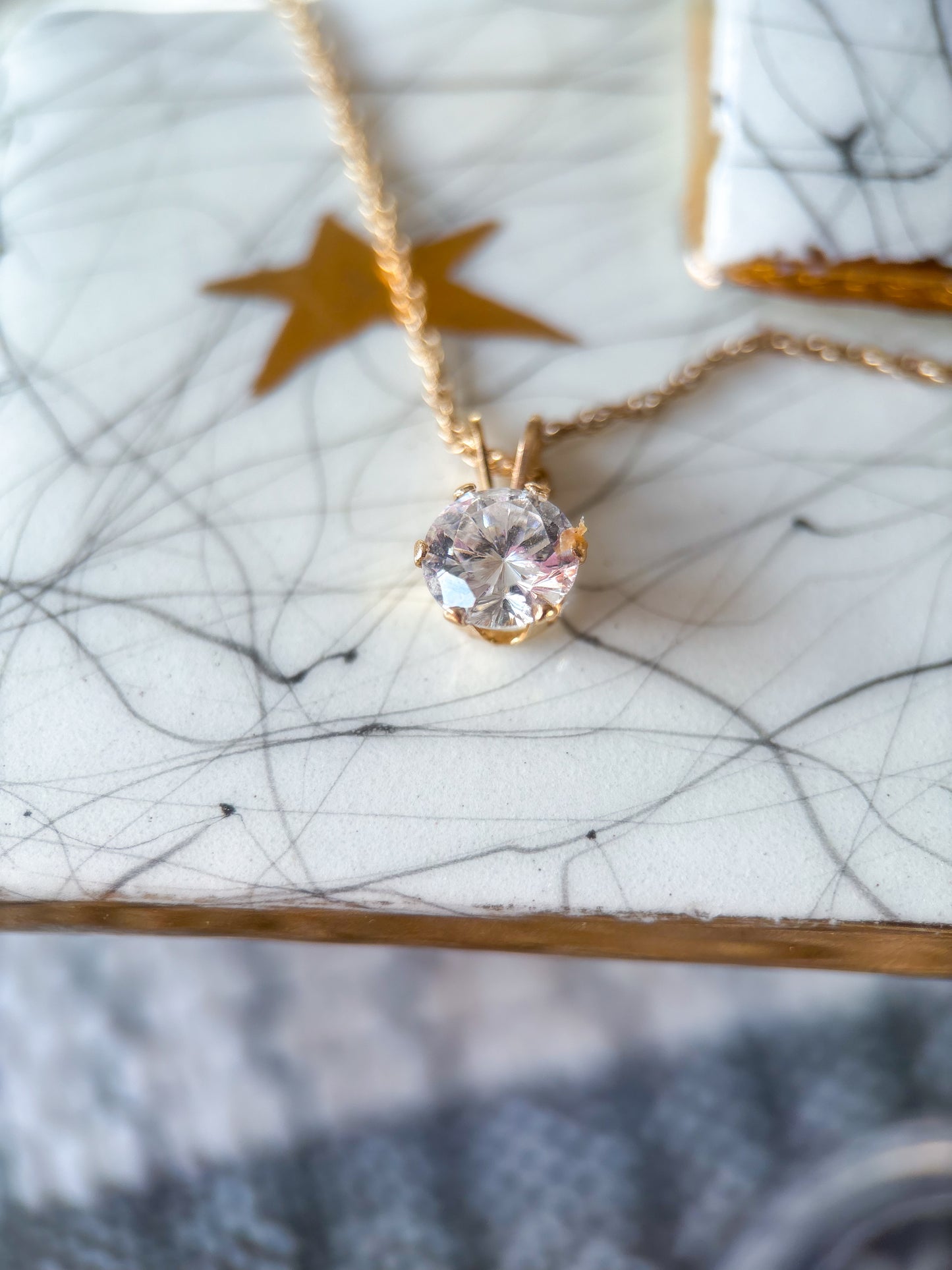 Round CZ 14k Yellow Gold Charm