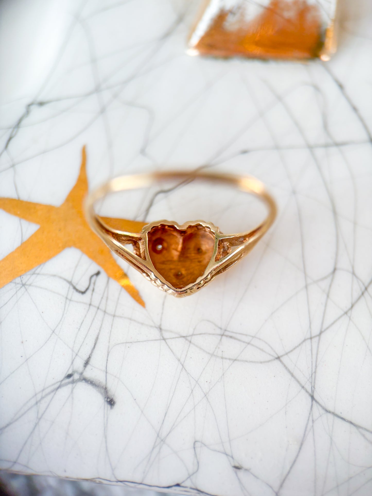 Vintage Pebbled Heart Two Toned 10k White and Yellow Gold Ring