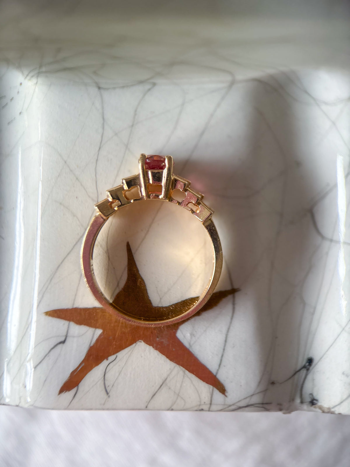 Vintage Natural Ruby and Natural Diamond 14k Yellow Gold Ring
