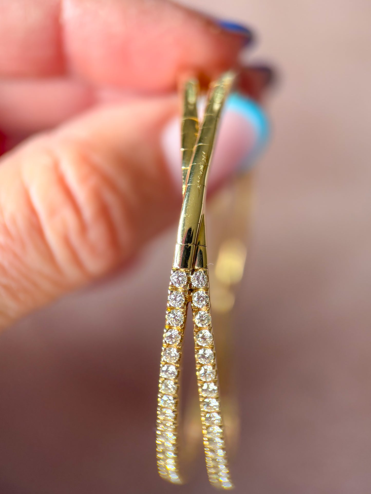 Vintage Natural Diamond 14k Yellow Gold Open Bangle