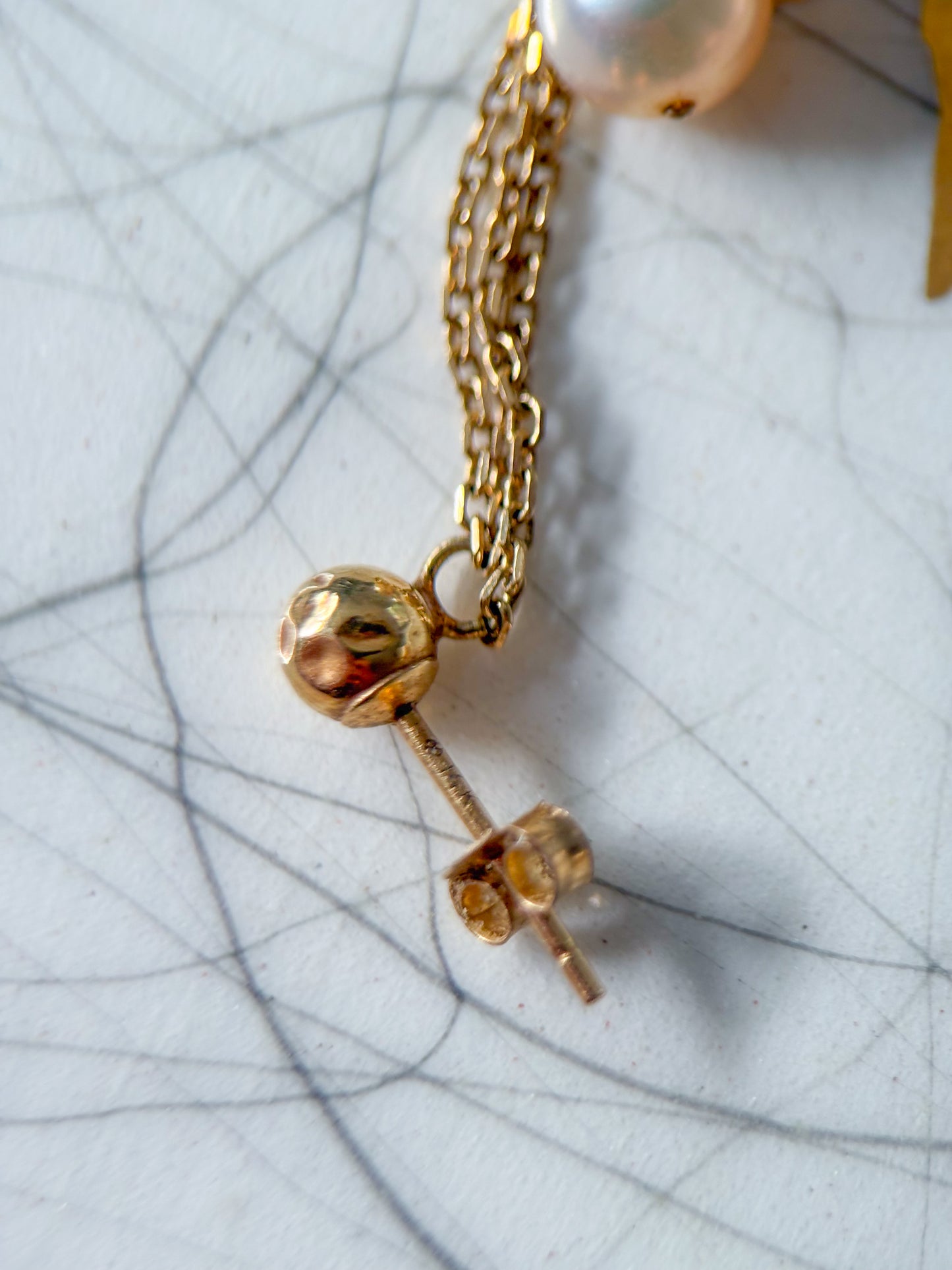 Vintage Pearl Dangle Stud 14k Yellow Gold Earrings